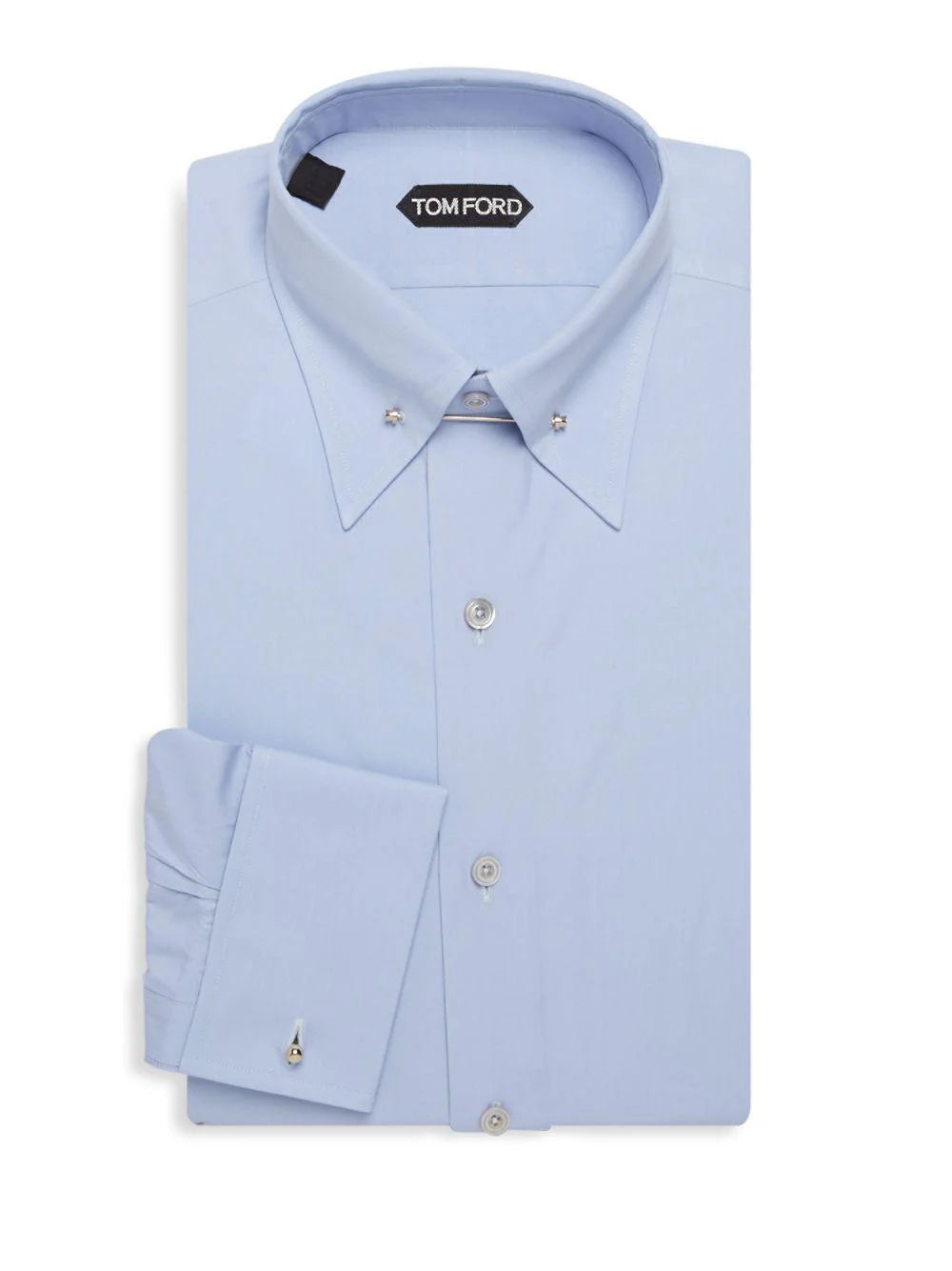 $780 TOM FORD - *COLLAR BAR* Blue French Cuff Button Down Shirt - 15.75