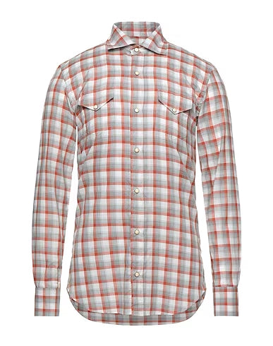 $495 ELEVENTY - *SNAP FRONT* Orange/White Check Dress Shirt - M