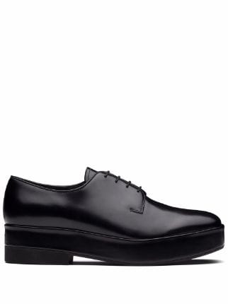 $1,170 PRADA- Black Leather PLATFORM Oxfords- 9 US (8 Prada) $1,170 PRADA - Black Brushed Leather PLATFORM Oxfords - 9 US  main image 2