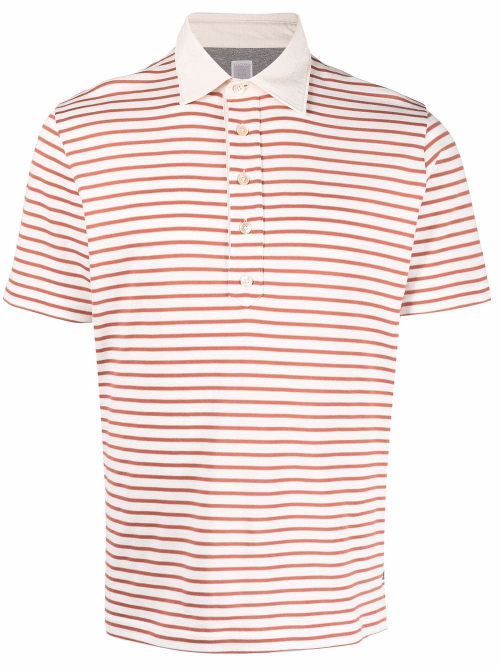 $575 ELEVENTY - Taupe Collar Red Stripe Polo Shirt - 3XL