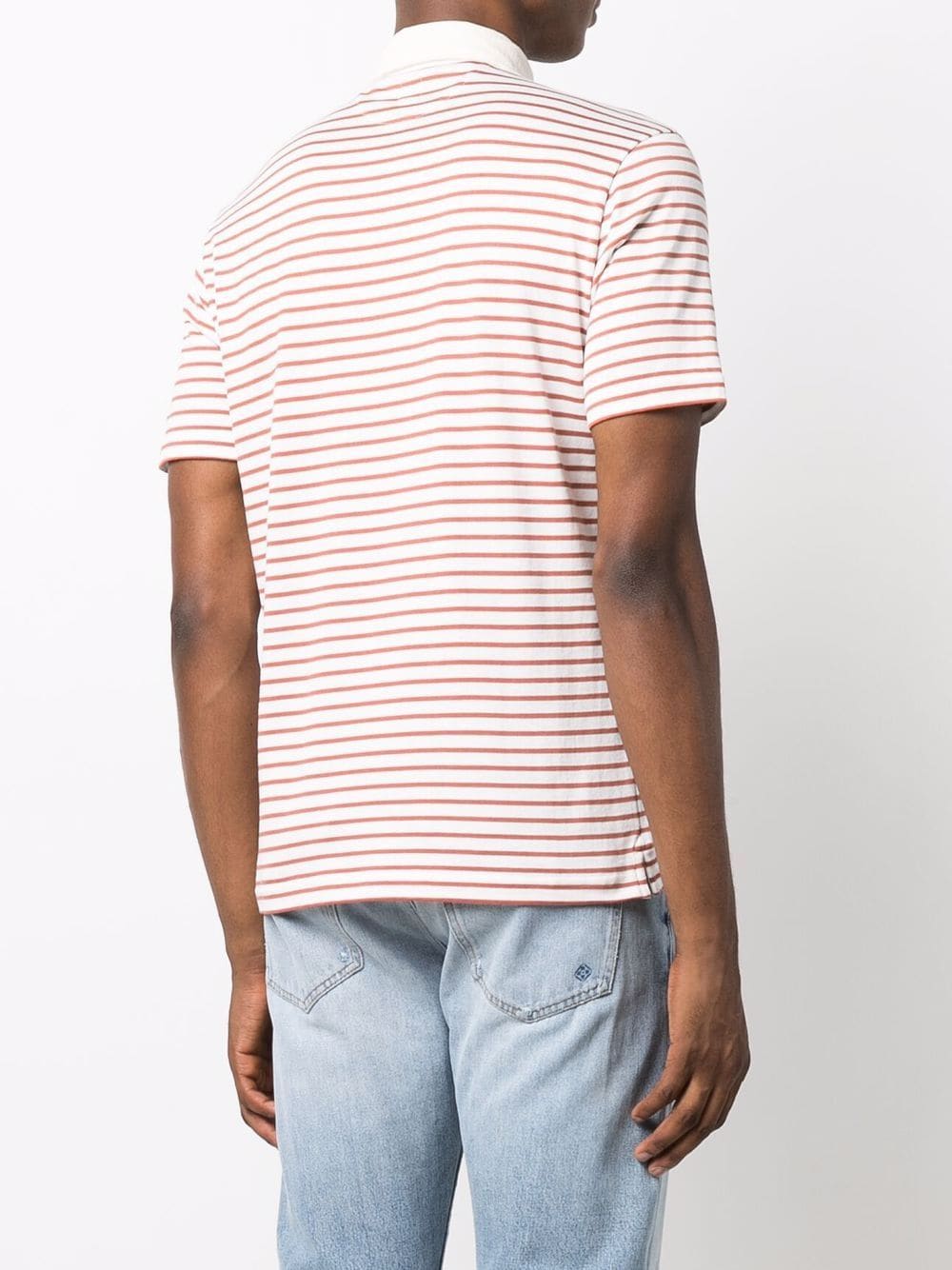 $575 ELEVENTY - Taupe Collar Red Stripe Polo Shirt - 3XL