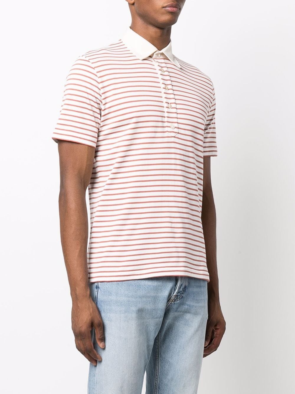 $575 ELEVENTY - Taupe Collar Red Stripe Polo Shirt - 3XL