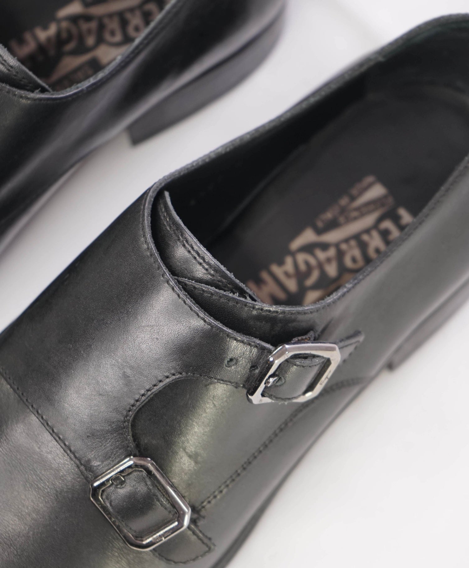 Salvatore Ferragamo Black Monk Straps Leather Shoes 7 D