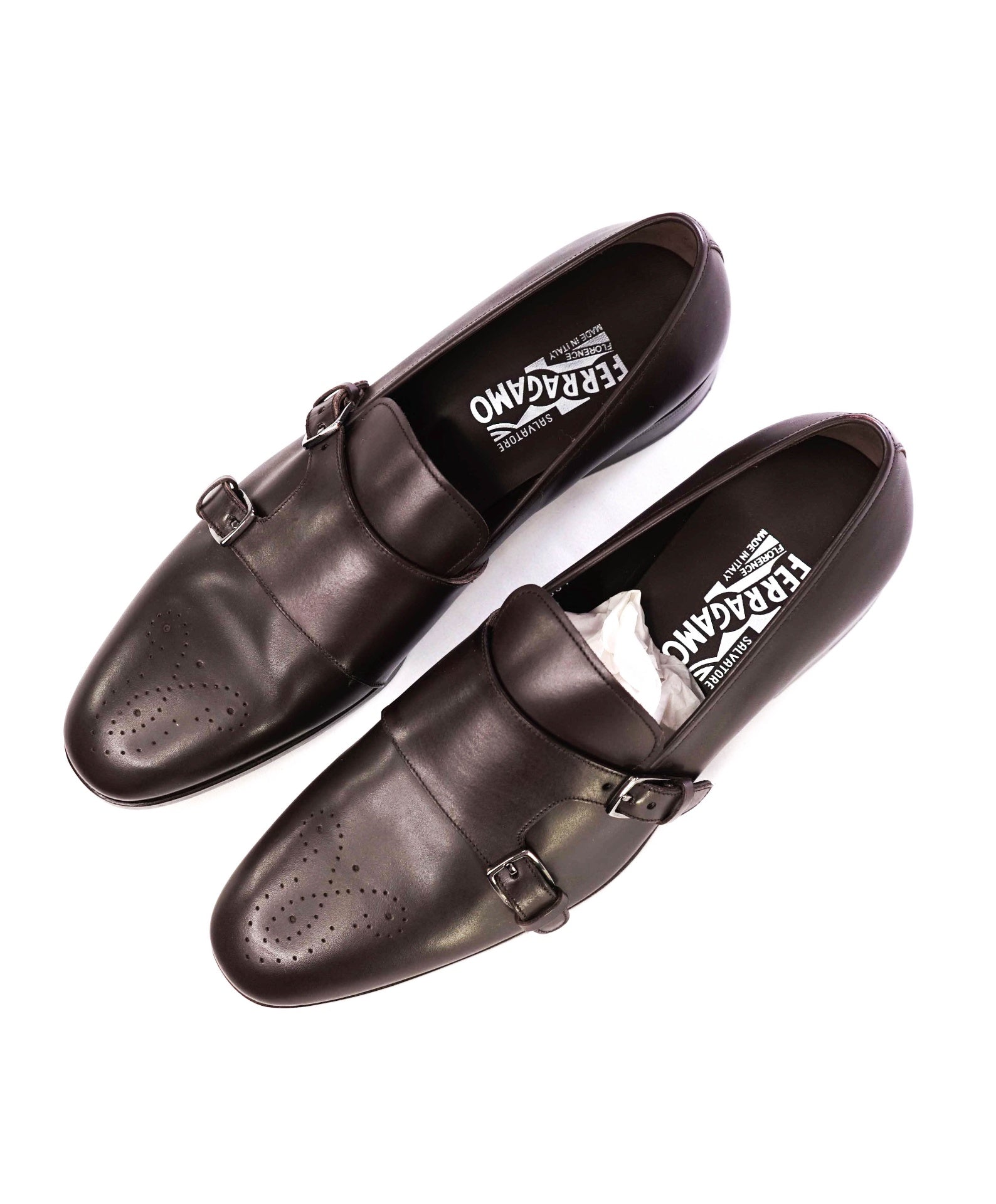 Salvatore Ferragamo Dark Brown Venetian Monk Strap Leather Shoes 10D