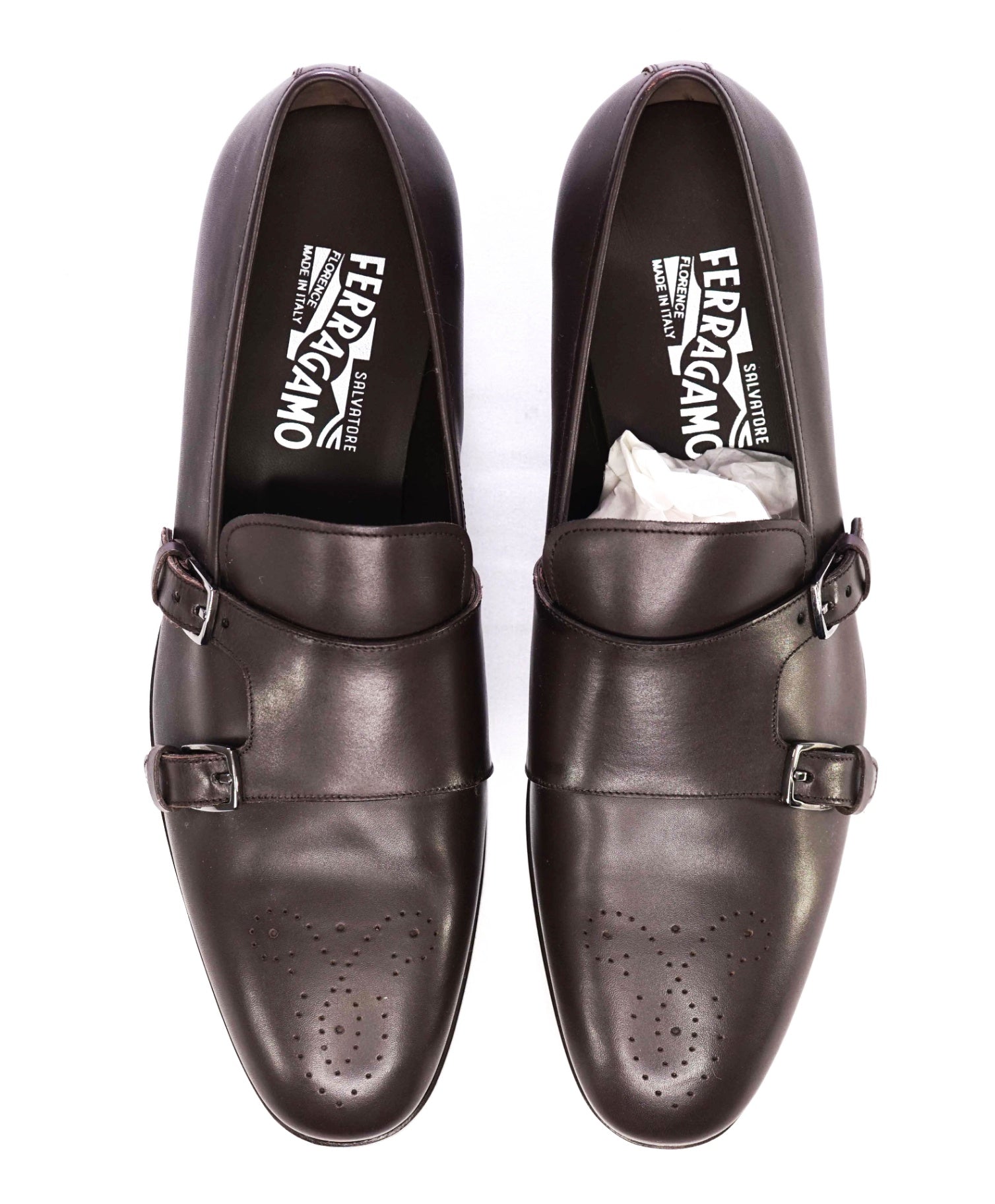 Salvatore Ferragamo Dark Brown Venetian Monk Strap Leather Shoes 10D