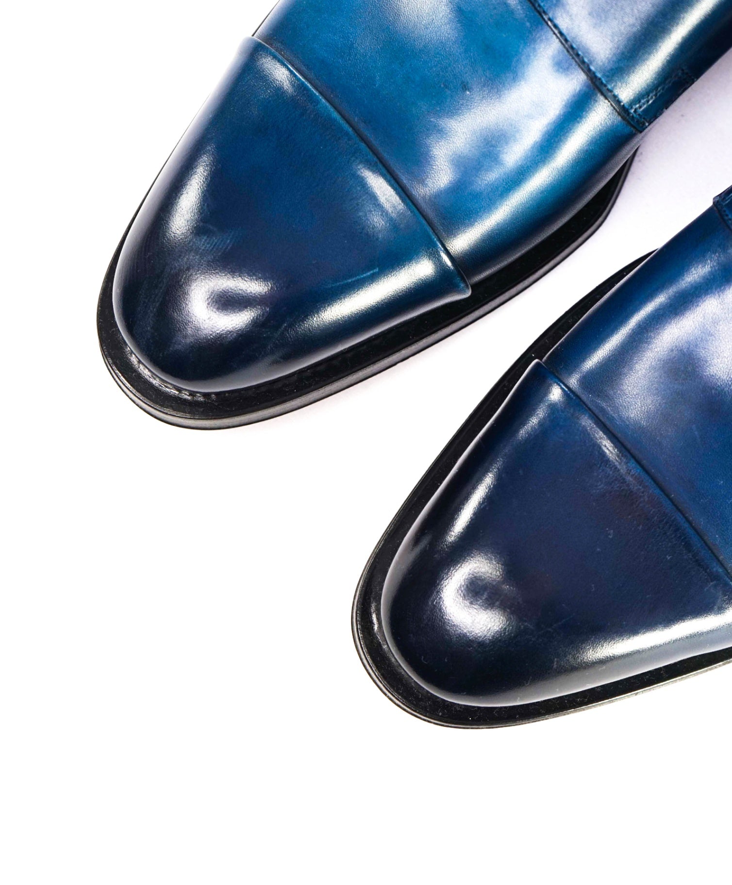 $1,595 Santoni Blue *GOODYEAR* Monk Straps Leather Shoes US 9.5 (UK 8.5)