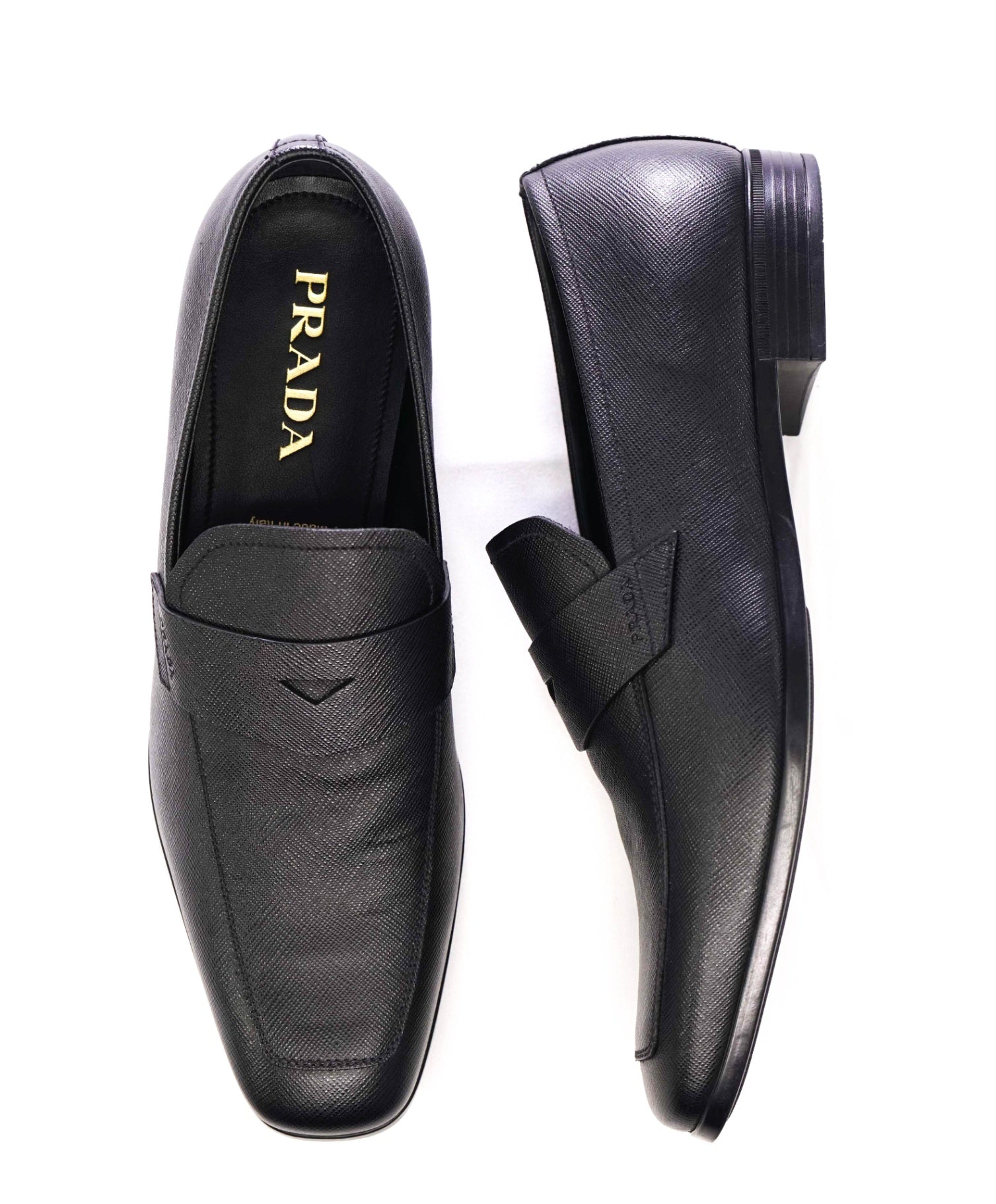Prada Black Textured Saffiano Leather Penny Loafers 9.5 US (8.5 IT)