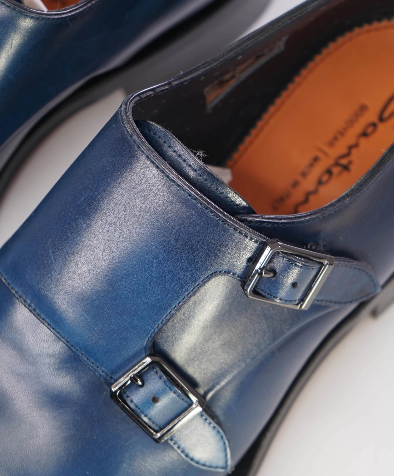 $1,595 Santoni Blue *GOODYEAR* Monk Straps Leather Shoes US 9.5 (UK 8.5)