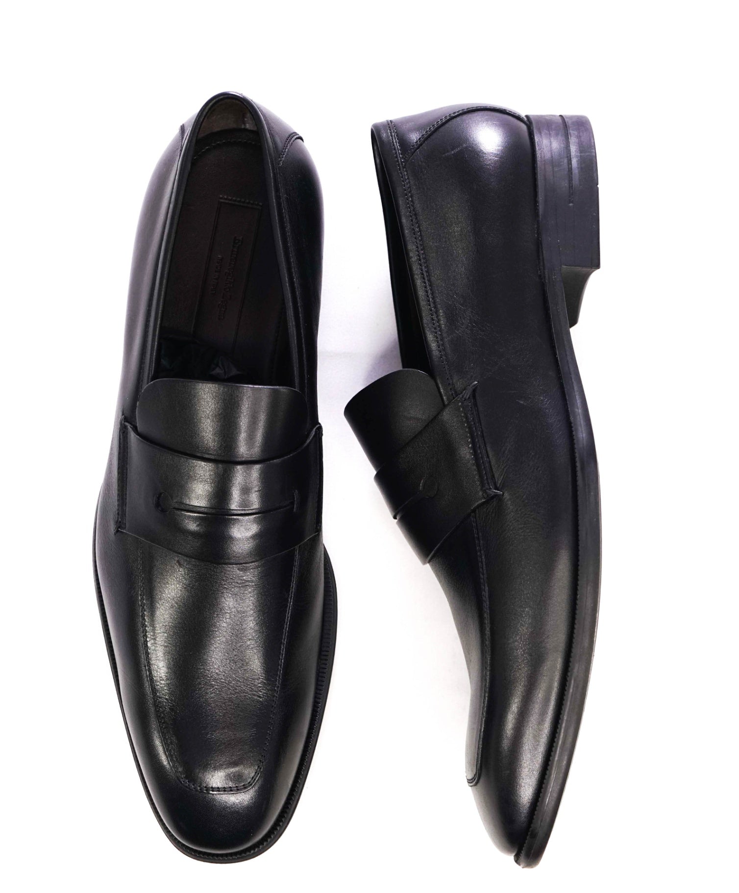 Ermenegildo Zegna Black Penny Loafers Leather Shoes US 14 (EU 13)
