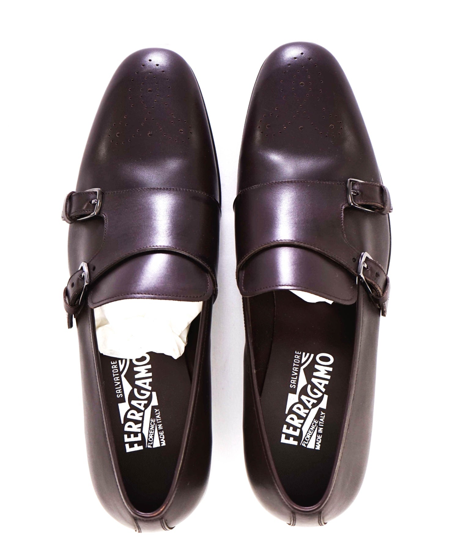 Salvatore Ferragamo Dark Brown Venetian Monk Strap Leather Shoes 10D