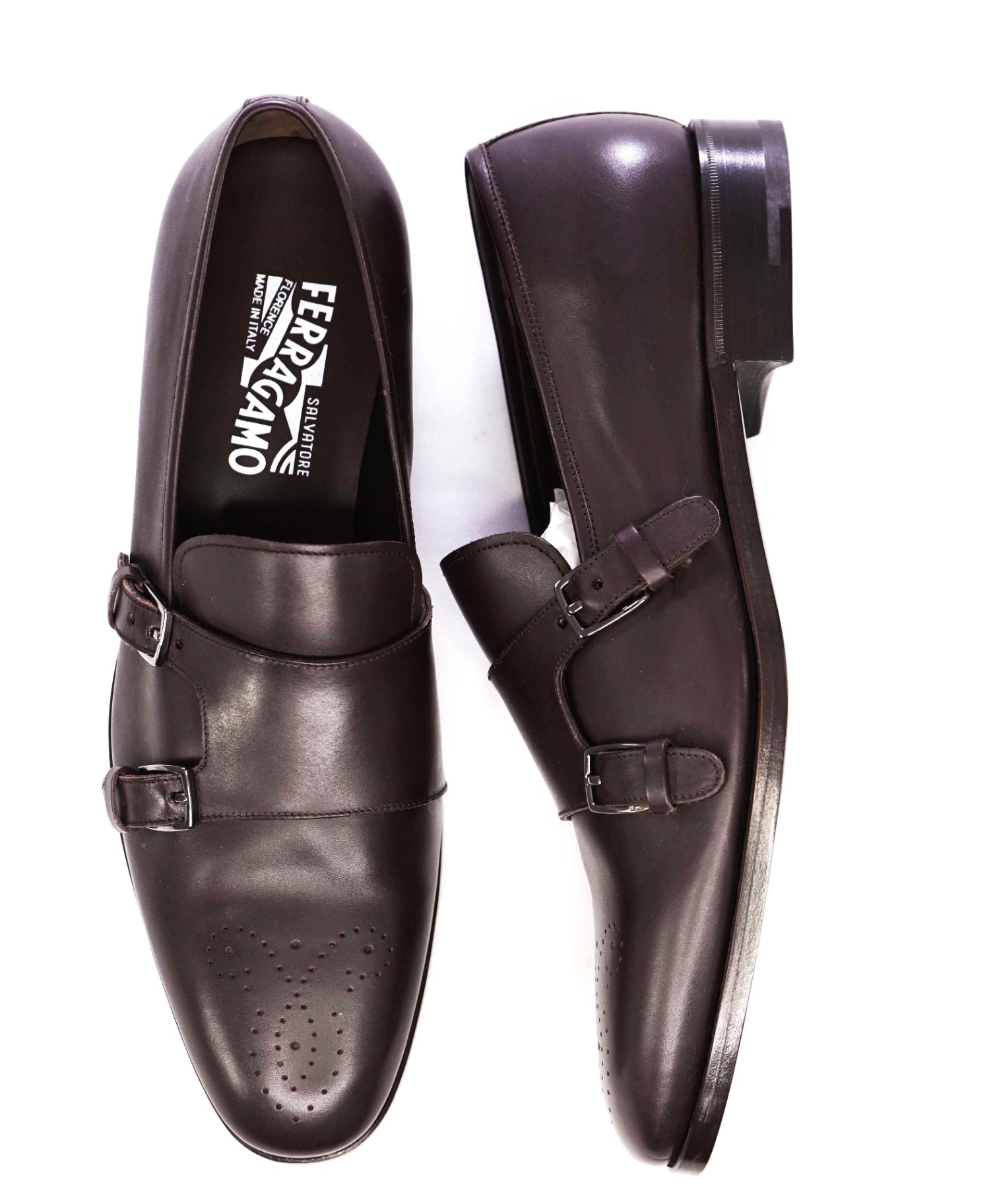 Salvatore Ferragamo Dark Brown Venetian Monk Strap Leather Shoes 10D