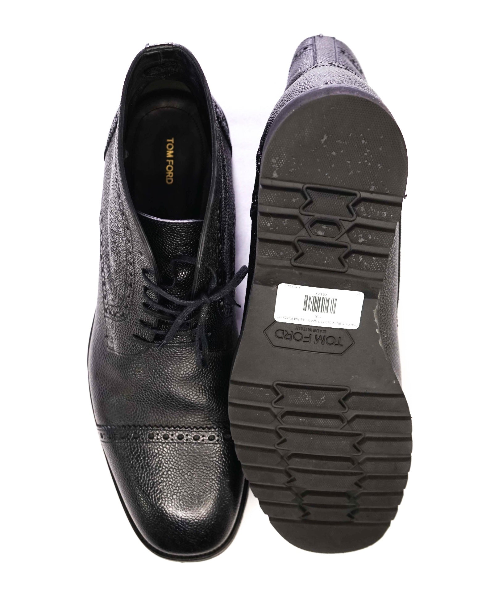 $845 Tom Ford Black Grained Boots Leather High Top 12US (11.5T)