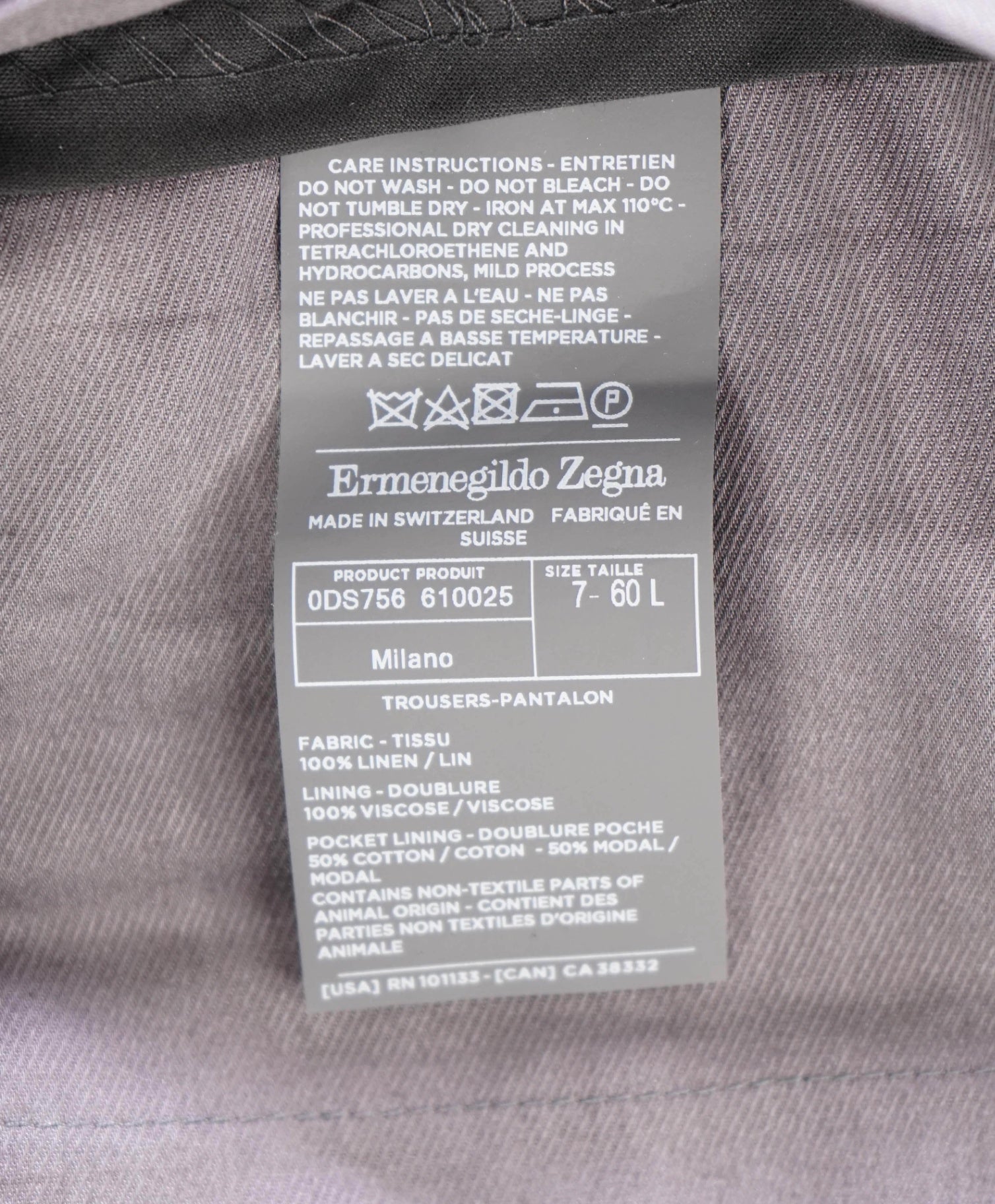 $795 Ermenegildo Zegna Light Grey Linen Flat Front Dress Pants 42W