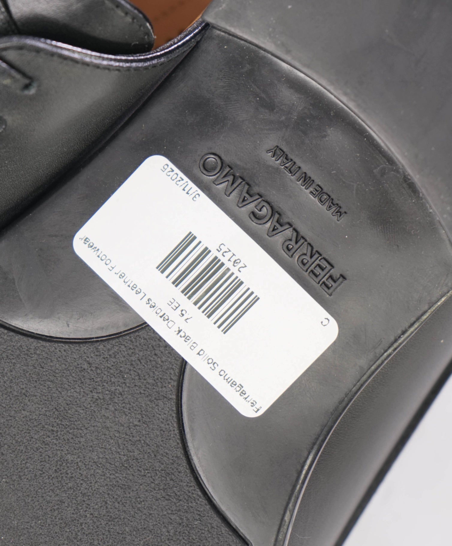 $880 Ferragamo "FOSCO" Solid Black Derbies Leather Oxfords 7.5 EE