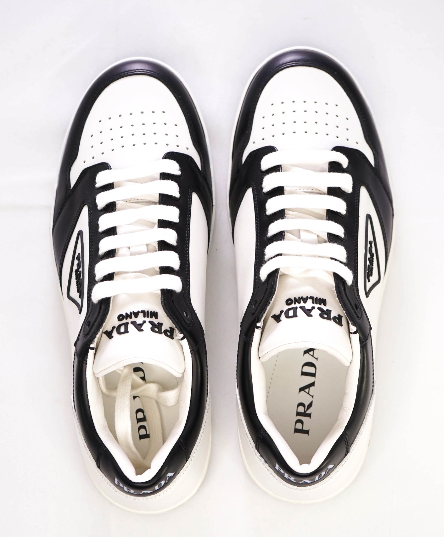 Prada *DOWNTOWN* White/Black Leather Sneaker Footwear 9US (8IT)
