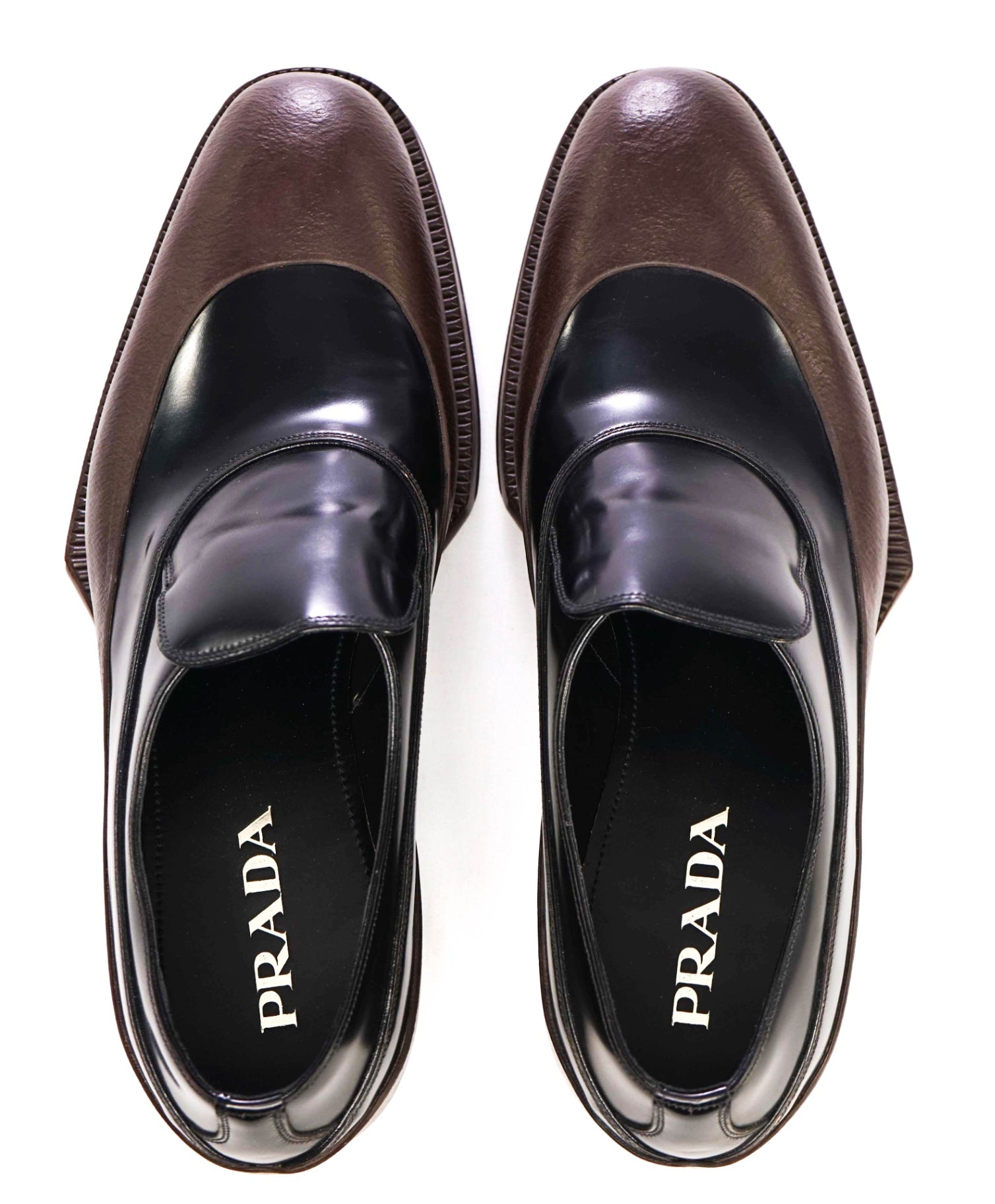 Prada Brown/Black Rubber/Leather LUG SOLE Loafer Footwear 9.5 US(8.5IT)