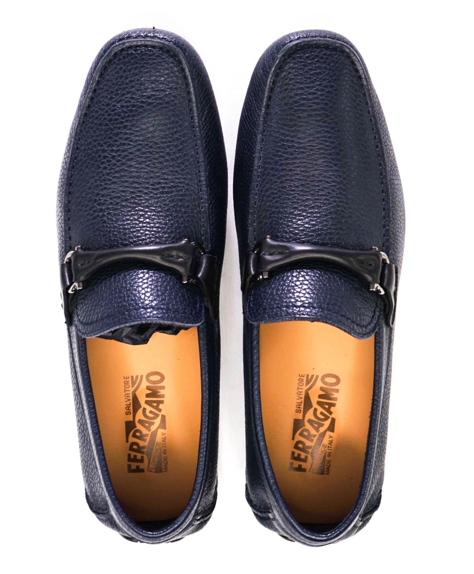 Salvatore Ferragamo Navy Grained Leather Footwear 7 EE
