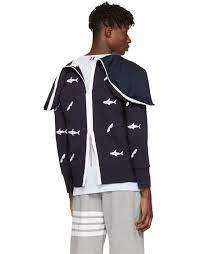 $1,530 Thom Browne Navy Shark & Surfboard Zip Hoodie Sweater M (SZ 2)