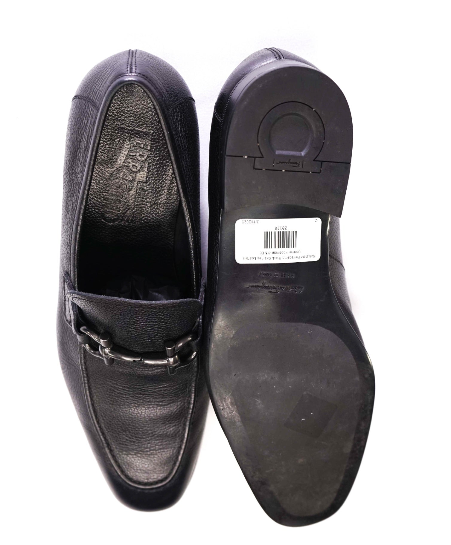 $850 Salvatore Ferragamo "REGAL" Black Grained Loafers Leather 8.5 EE