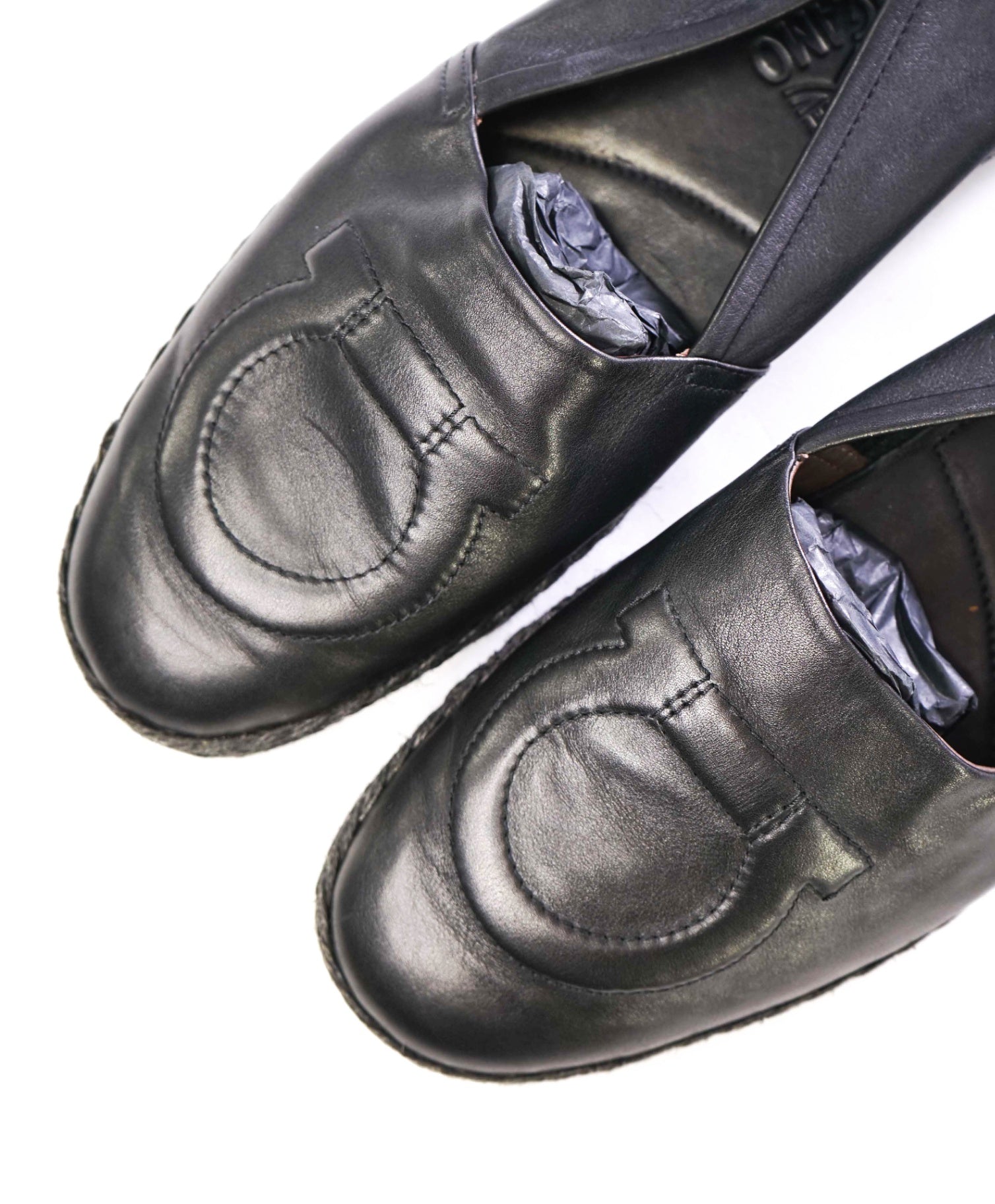 Salvatore Ferragamo GANCINI Espadrille Black Leather Footwear 11 M