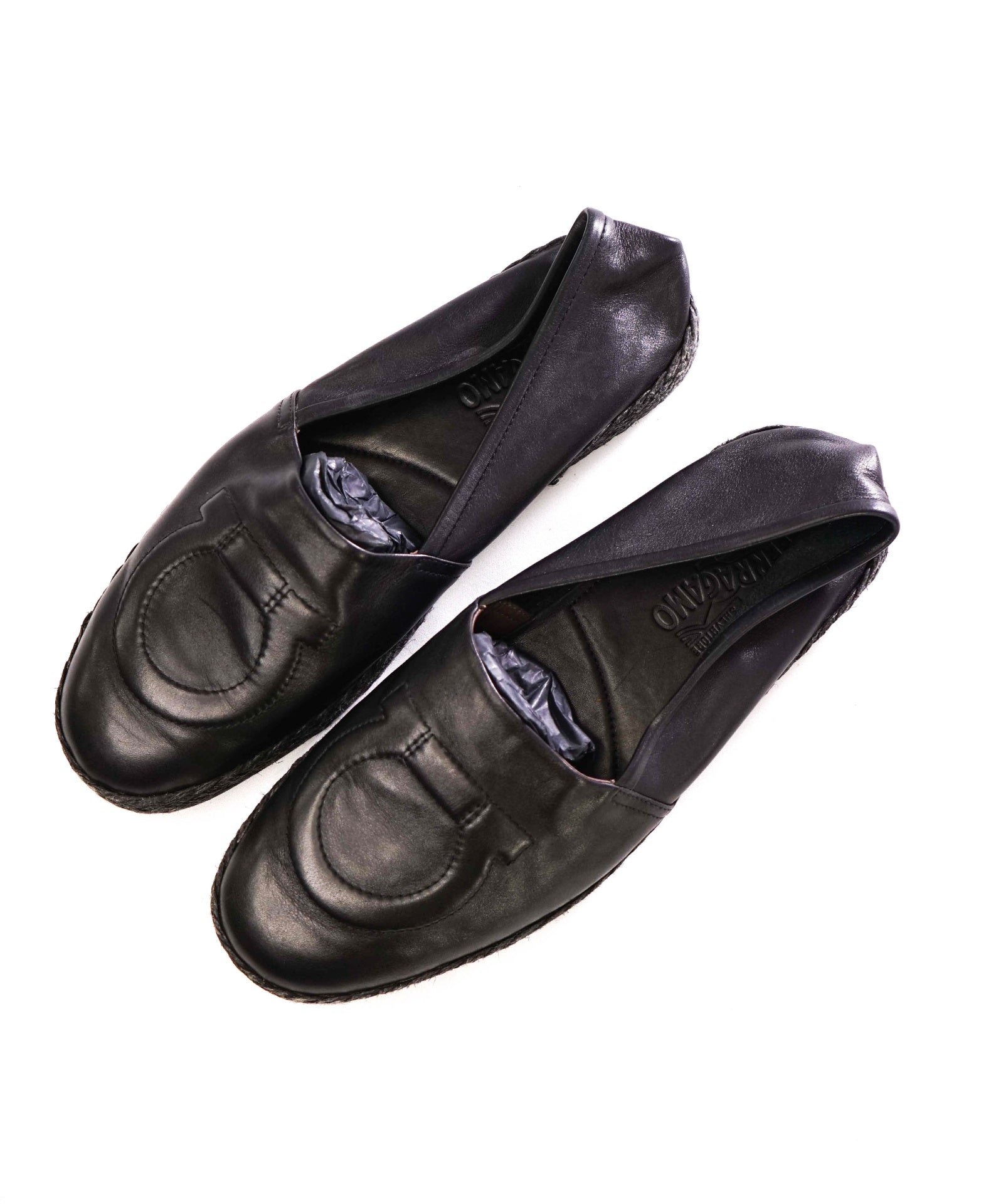 Salvatore Ferragamo GANCINI Espadrille Black Leather Footwear 11 M