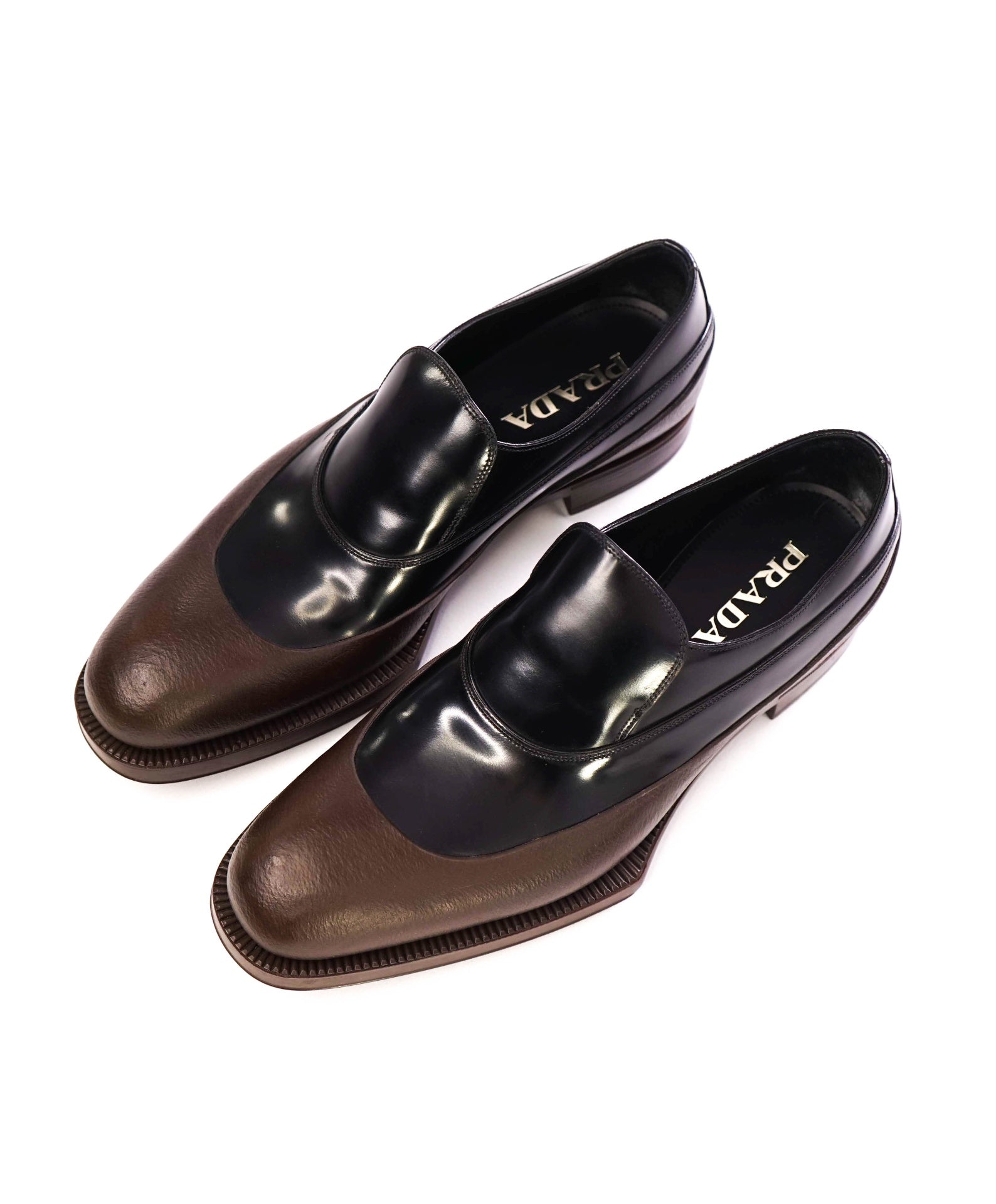 Prada Brown/Black Rubber/Leather LUG SOLE Loafer Footwear 9.5 US(8.5IT)