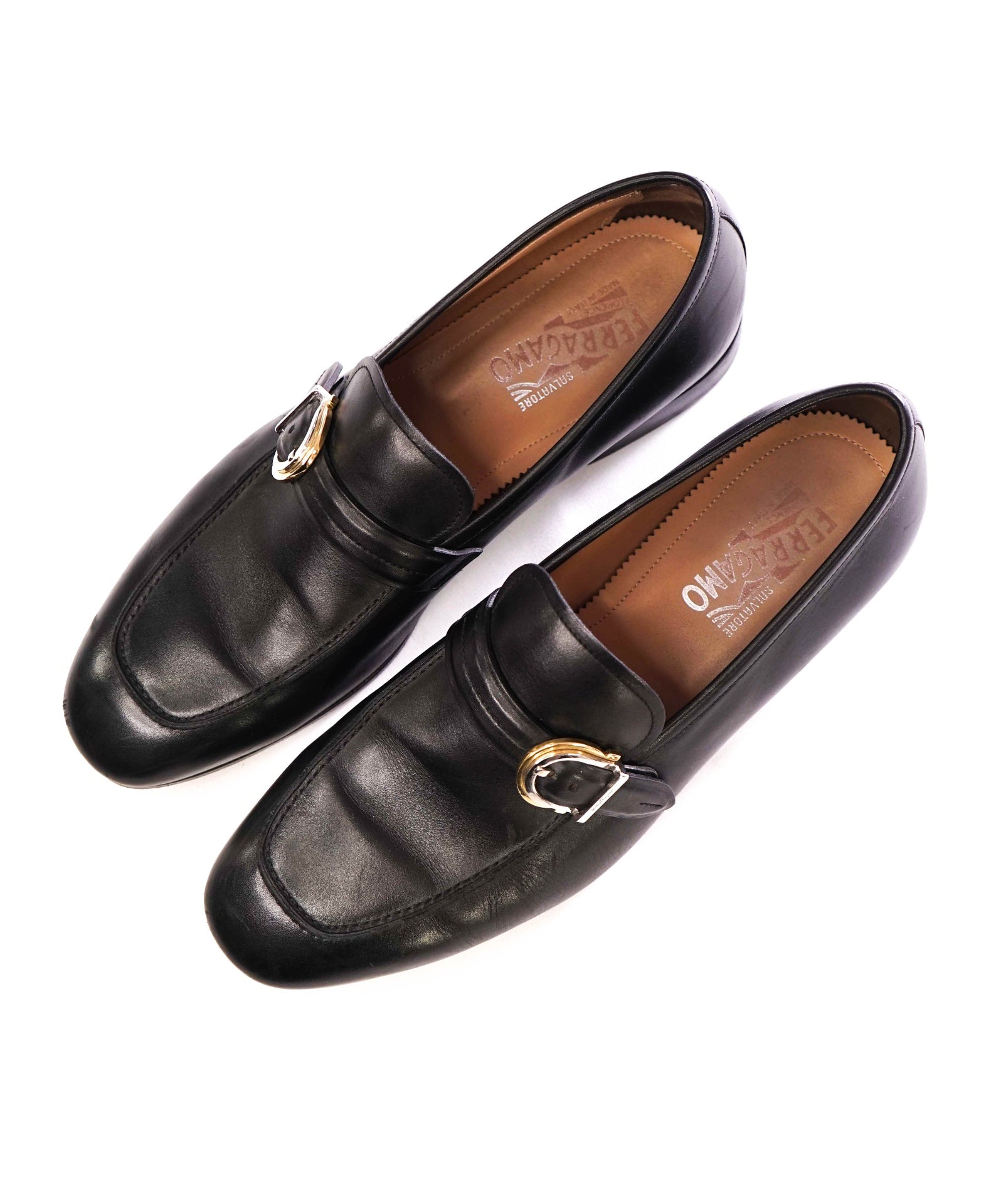 Salvatore Ferragamo Solid Black Loafers Leather Footwear 10.5 3E