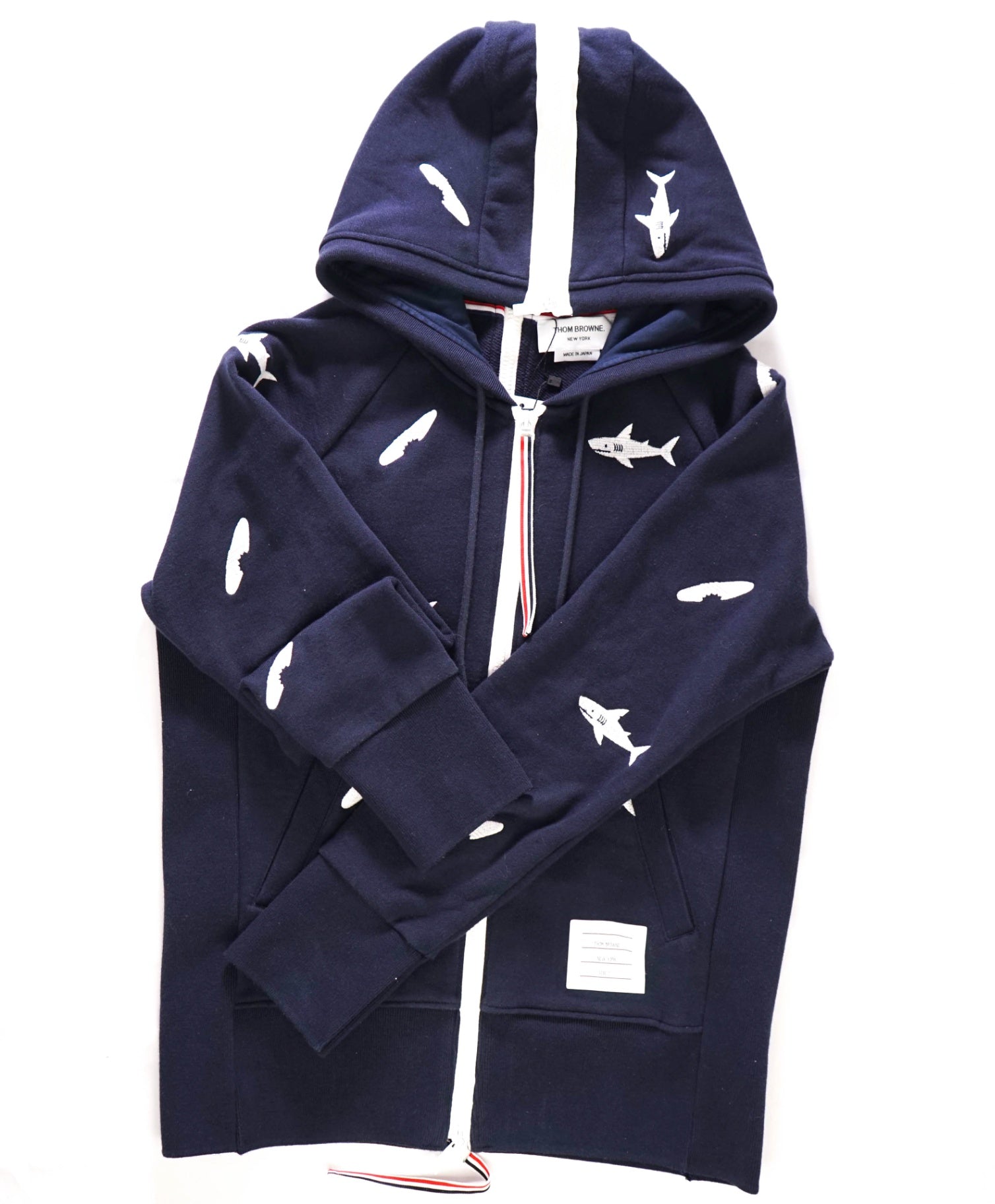 $1,530 Thom Browne Navy Shark & Surfboard Zip Hoodie Sweater M (SZ 2)