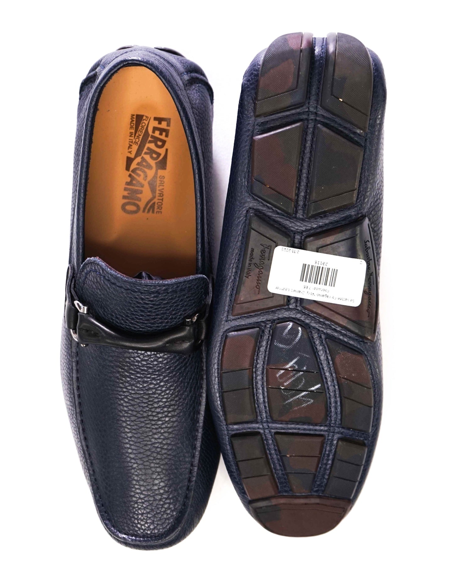 Salvatore Ferragamo Navy Grained Leather Footwear 7 EE