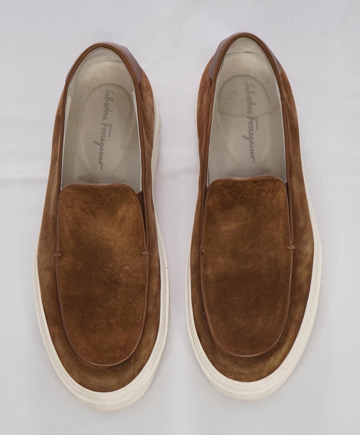 Salvatore Ferragamo Brown LOGO HEEL Suede Boat Shoe Loafer 8.5 M