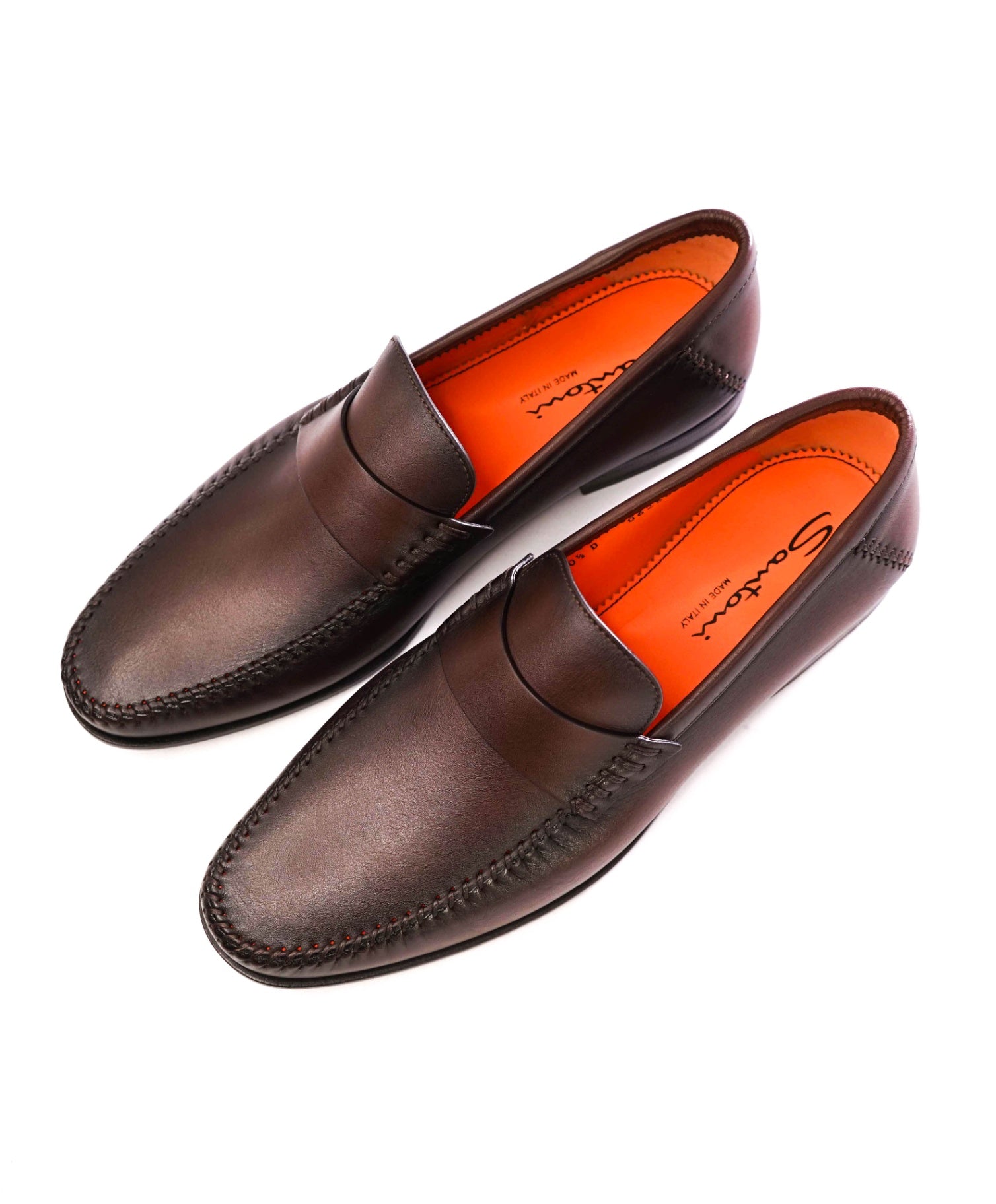 Santoni Solid Brown Moc Penny Loafers Leather 11.5 US (10.5 IT)
