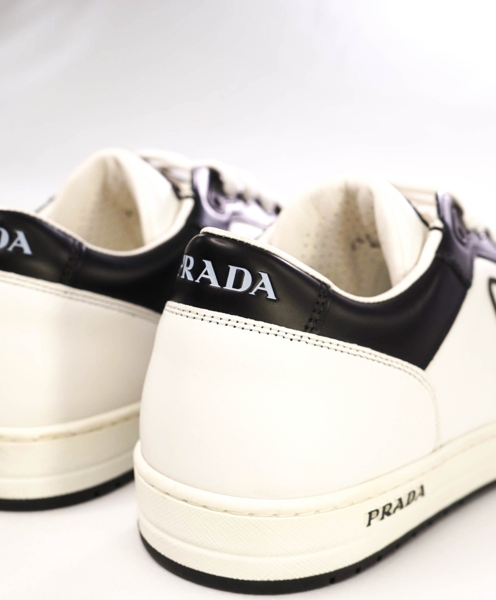 Prada *DOWNTOWN* White/Black Leather Sneaker Footwear 9US (8IT)