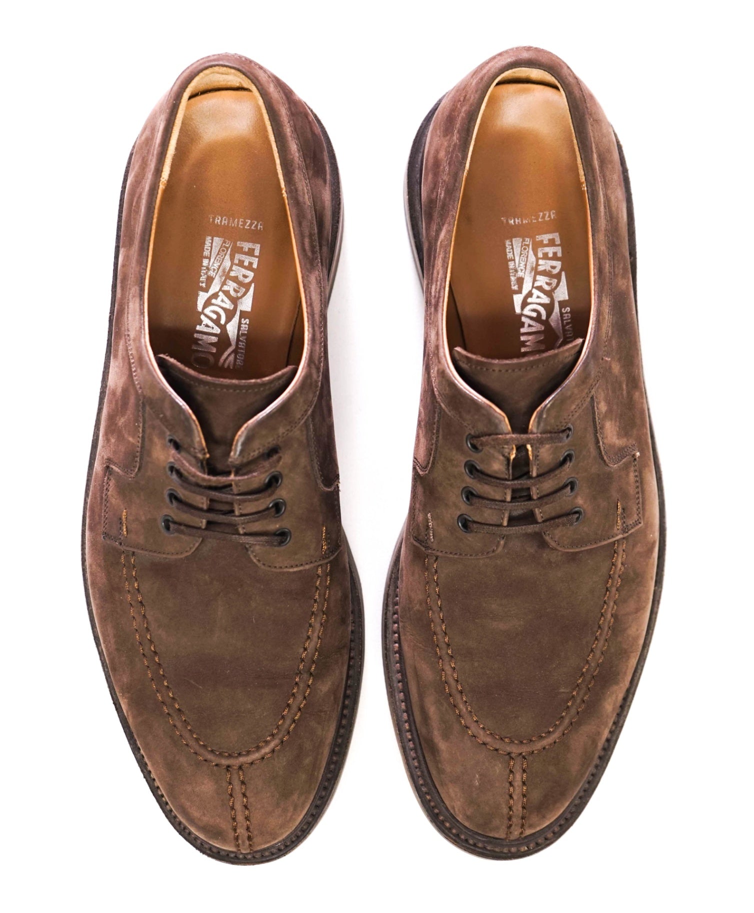 $1,295 Salvatore Ferragamo Tramezza Brown Suede Oxfords 7 EE