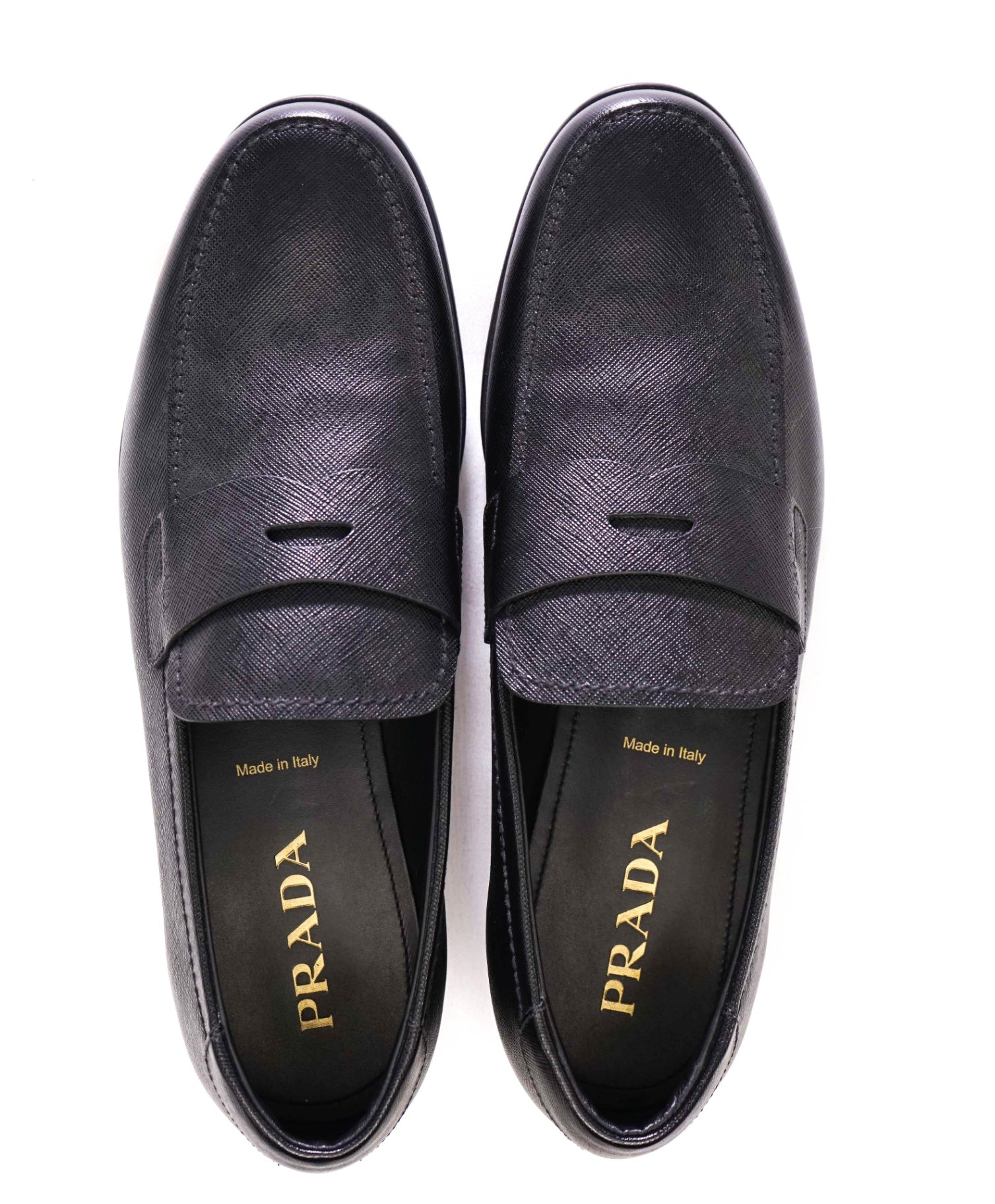 Prada Black Textured Penny loafers Saffiano Leather Loafer 11US (10IT)
