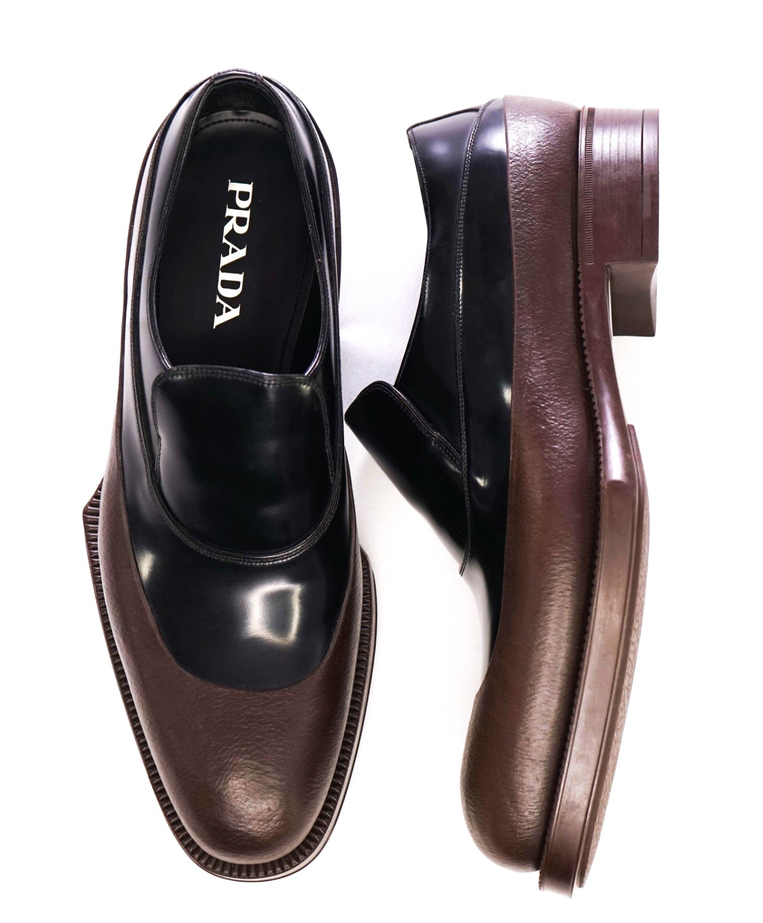 Prada Brown/Black Rubber/Leather LUG SOLE Loafer Footwear 9.5 US(8.5IT)