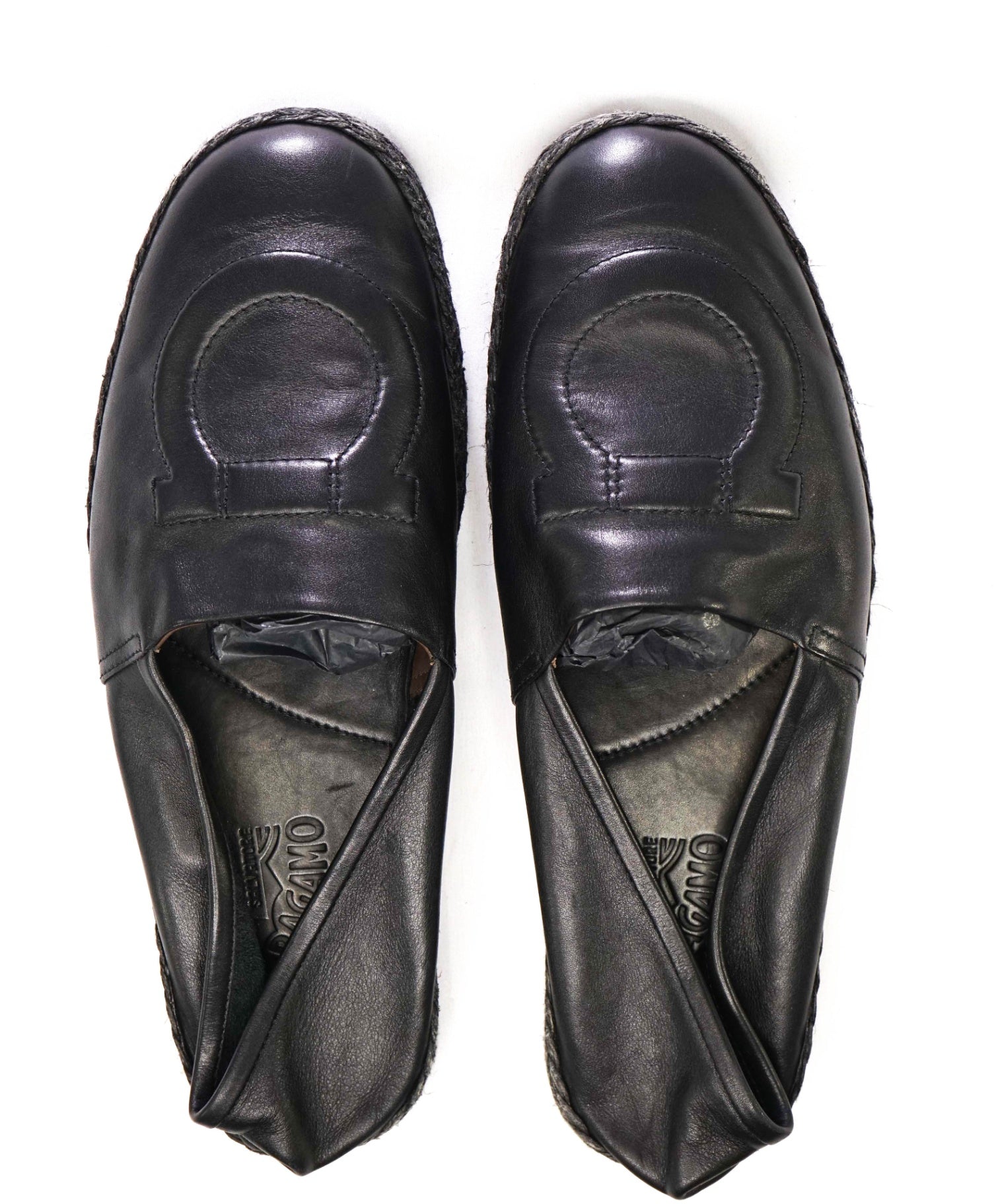 Salvatore Ferragamo GANCINI Espadrille Black Leather Footwear 11 M