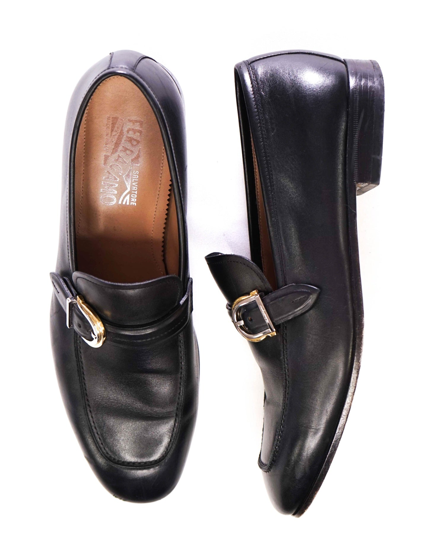 Salvatore Ferragamo Solid Black Loafers Leather Footwear 10.5 3E