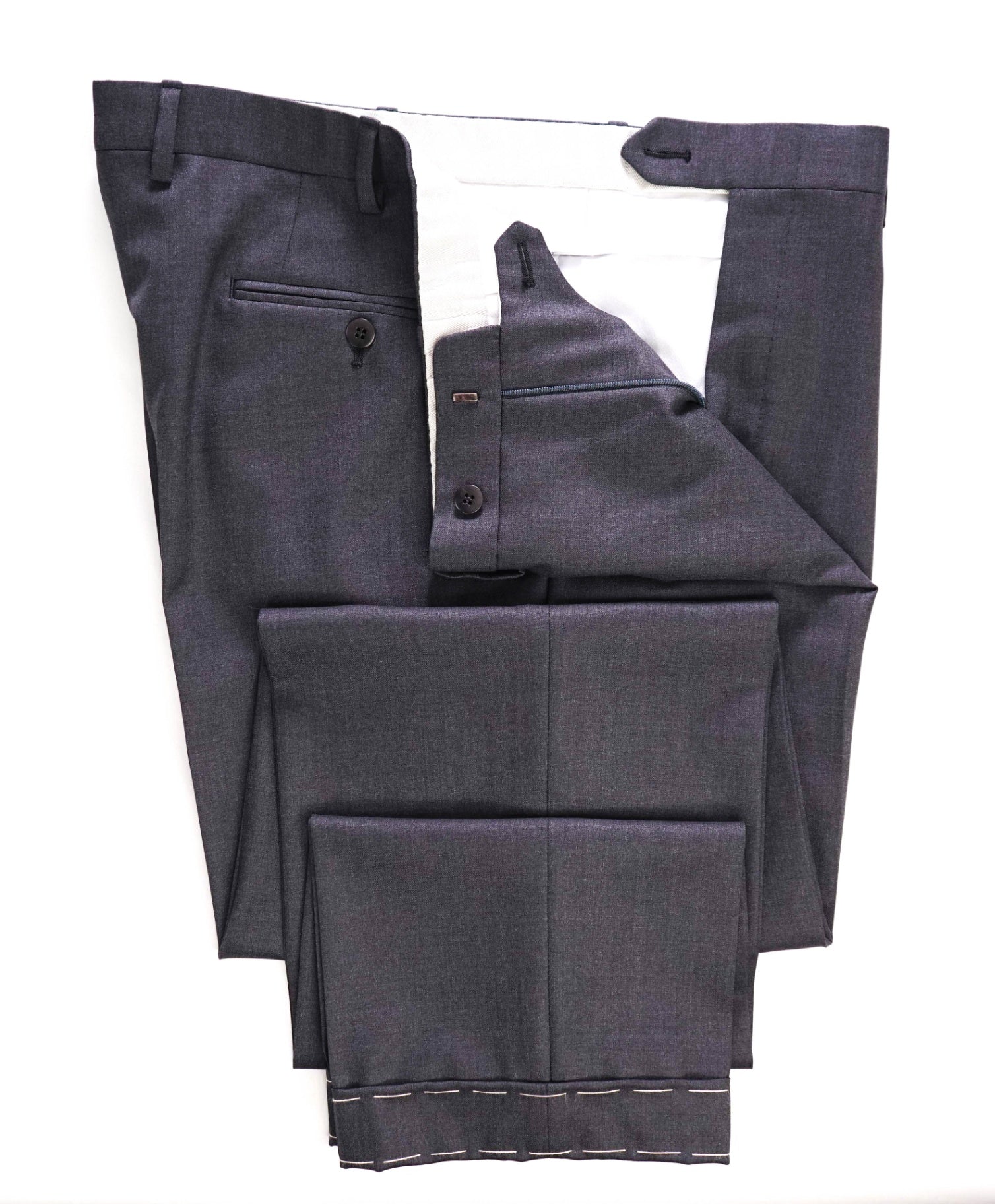 $1,050 Brioni Solid Grey Wool Flat Front Pants 36W