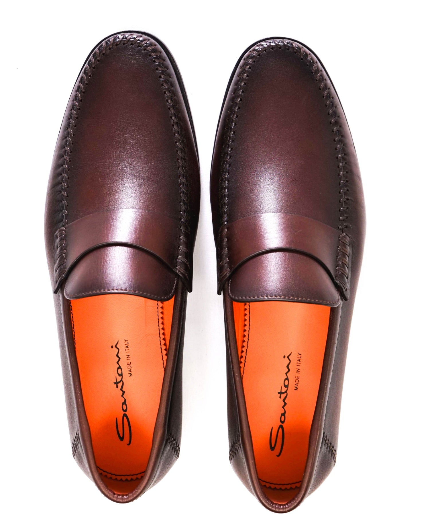Santoni Solid Brown Moc Penny Loafers Leather 11.5 US (10.5 IT)