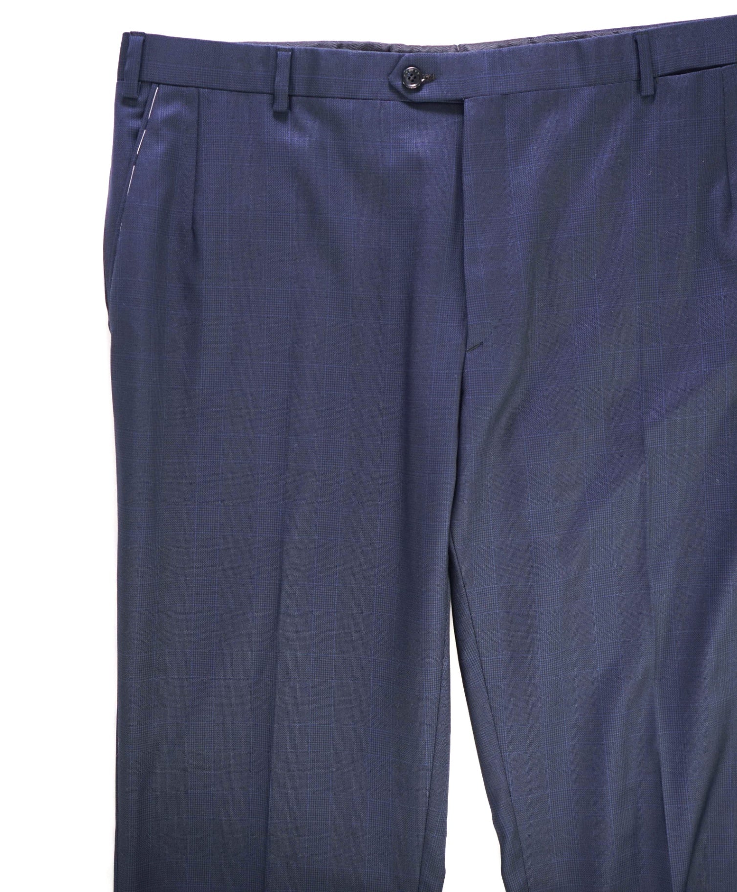 $1,050 Brioni Navy Glen Check Wool Flat Front Pants 38W