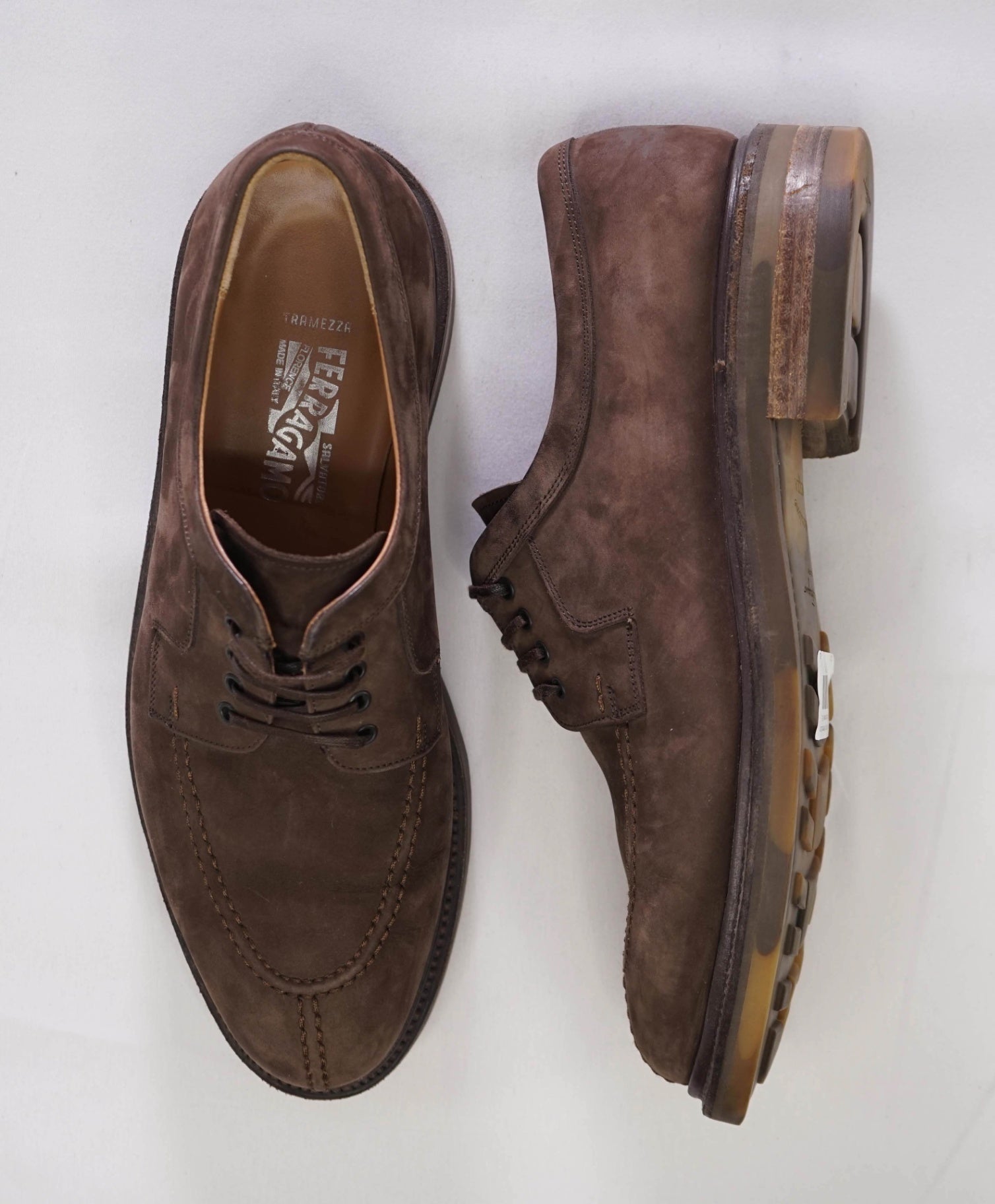 $1,295 Salvatore Ferragamo Tramezza Brown Suede Oxfords 7 EE