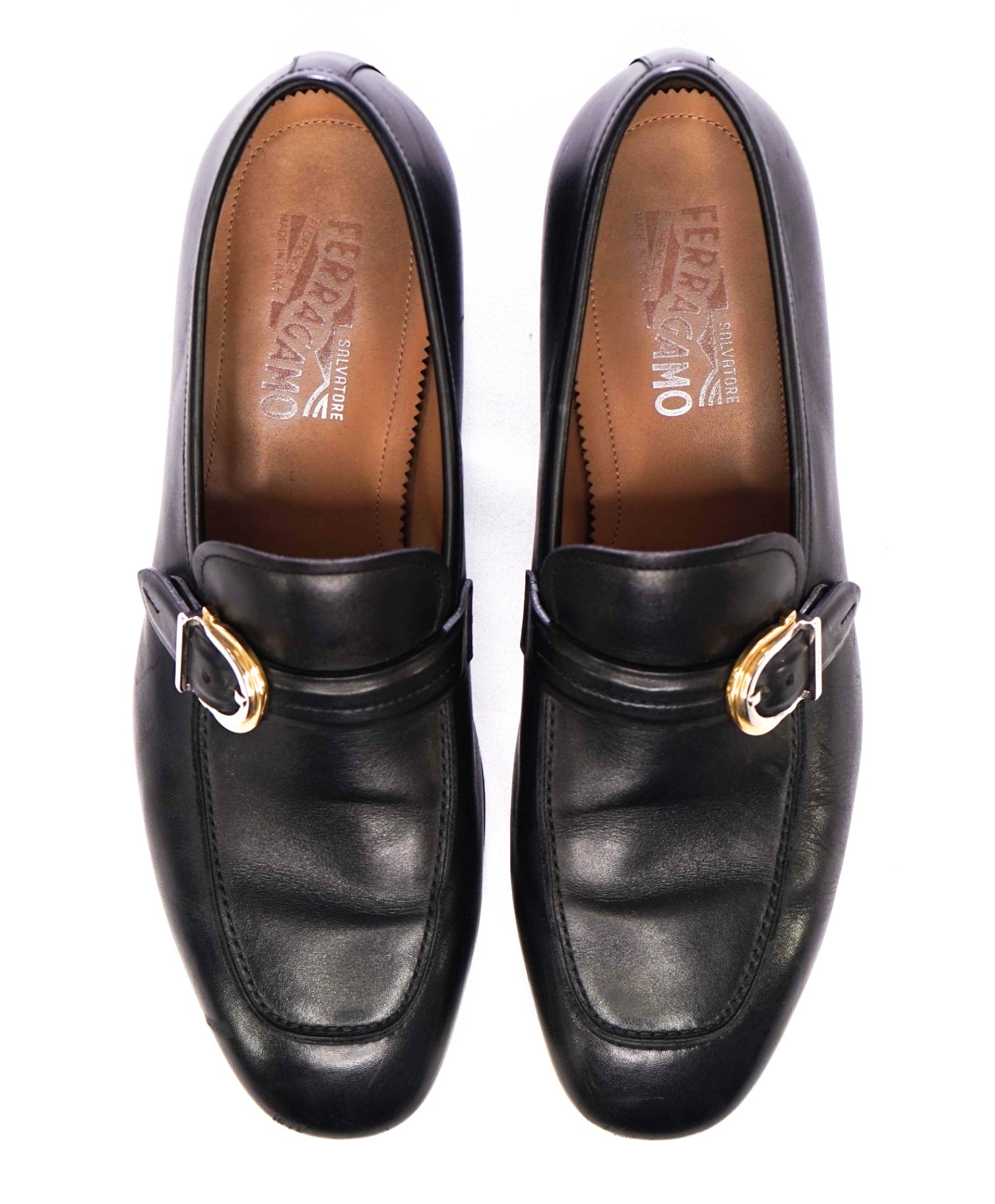 Salvatore Ferragamo Solid Black Loafers Leather Footwear 10.5 3E