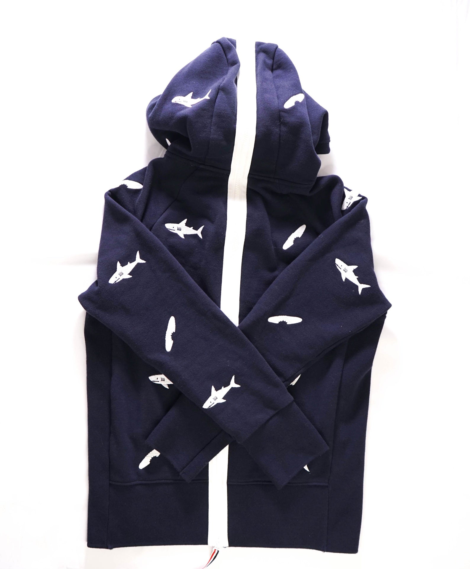 $1,530 Thom Browne Navy Shark & Surfboard Zip Hoodie Sweater M (SZ 2)