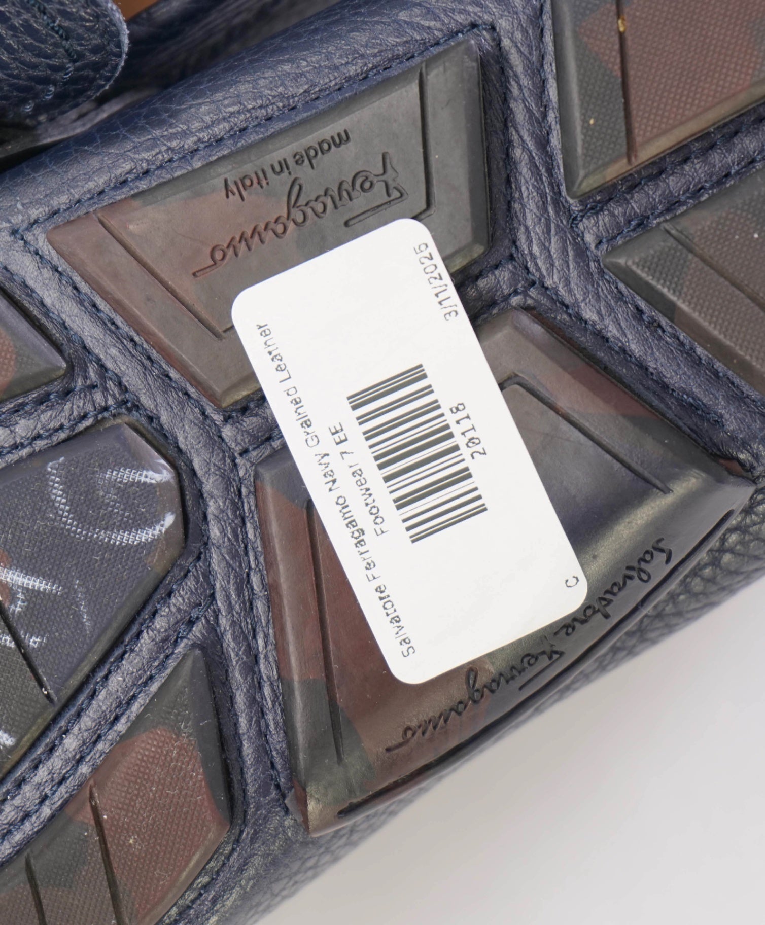 Salvatore Ferragamo Navy Grained Leather Footwear 7 EE