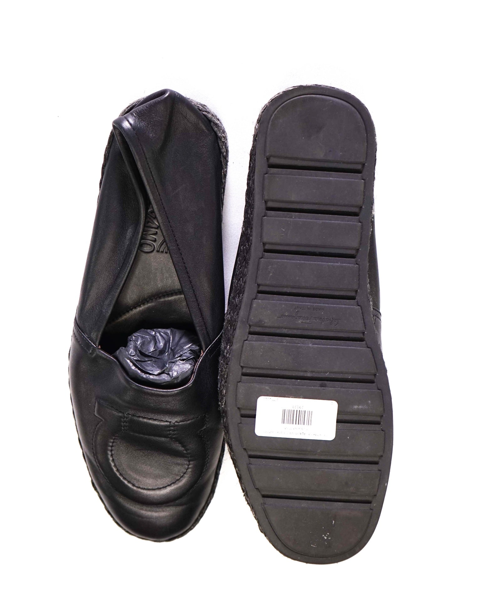 Salvatore Ferragamo GANCINI Espadrille Black Leather Footwear 11 M