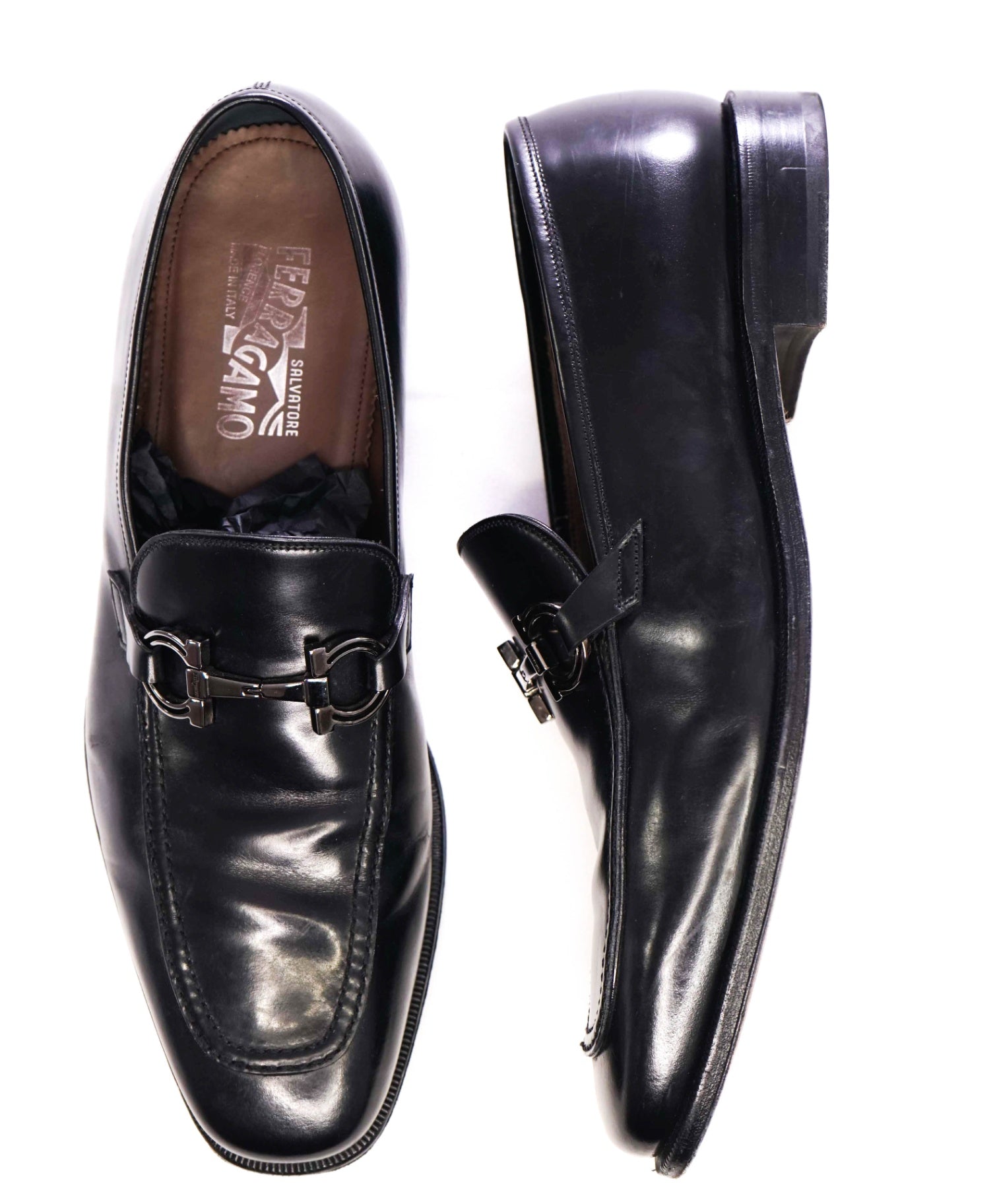 Salvatore Ferragamo Solid Black Leather Gancini Loafer Footwear 11.5 EE