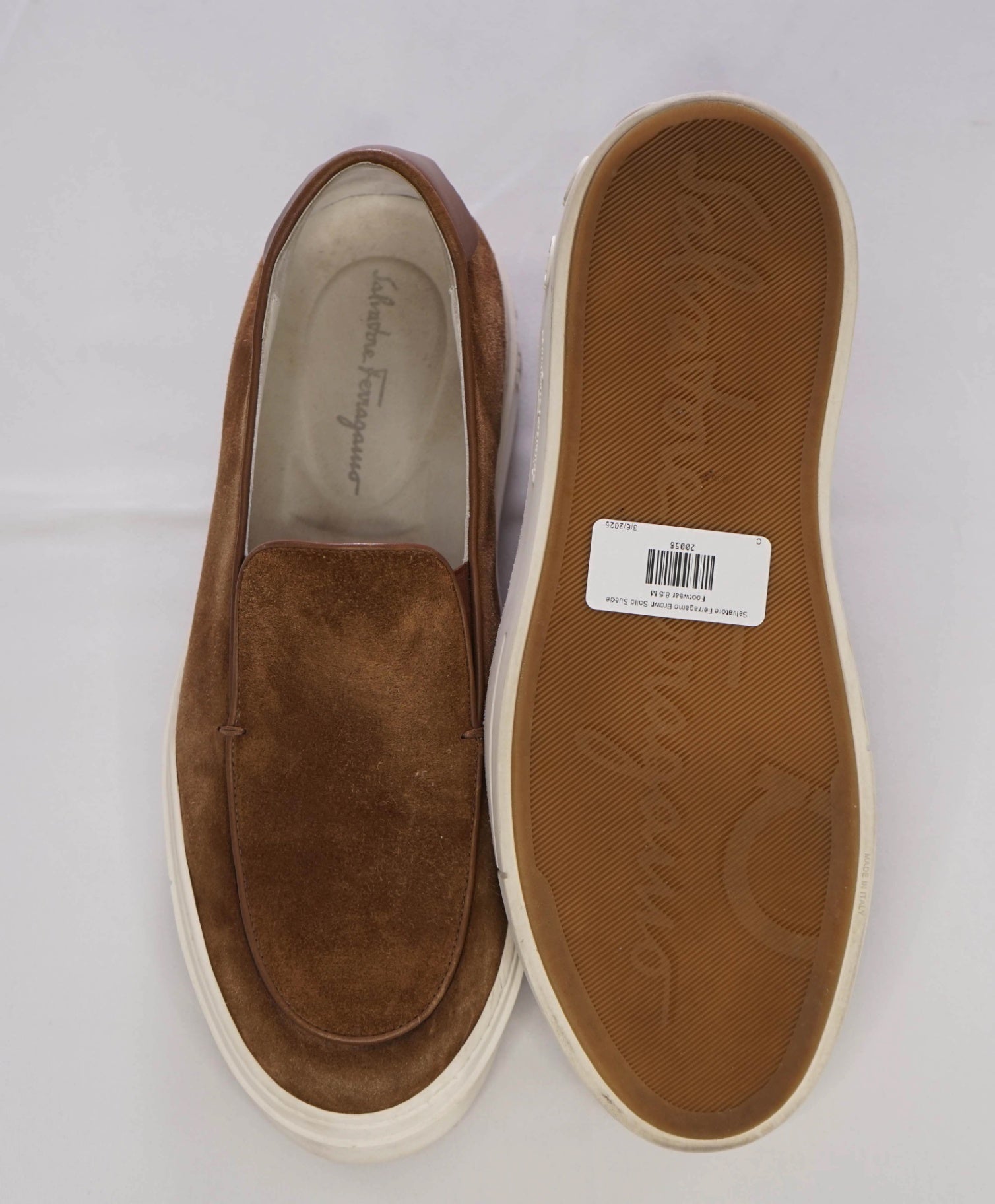 Salvatore Ferragamo Brown LOGO HEEL Suede Boat Shoe Loafer 8.5 M