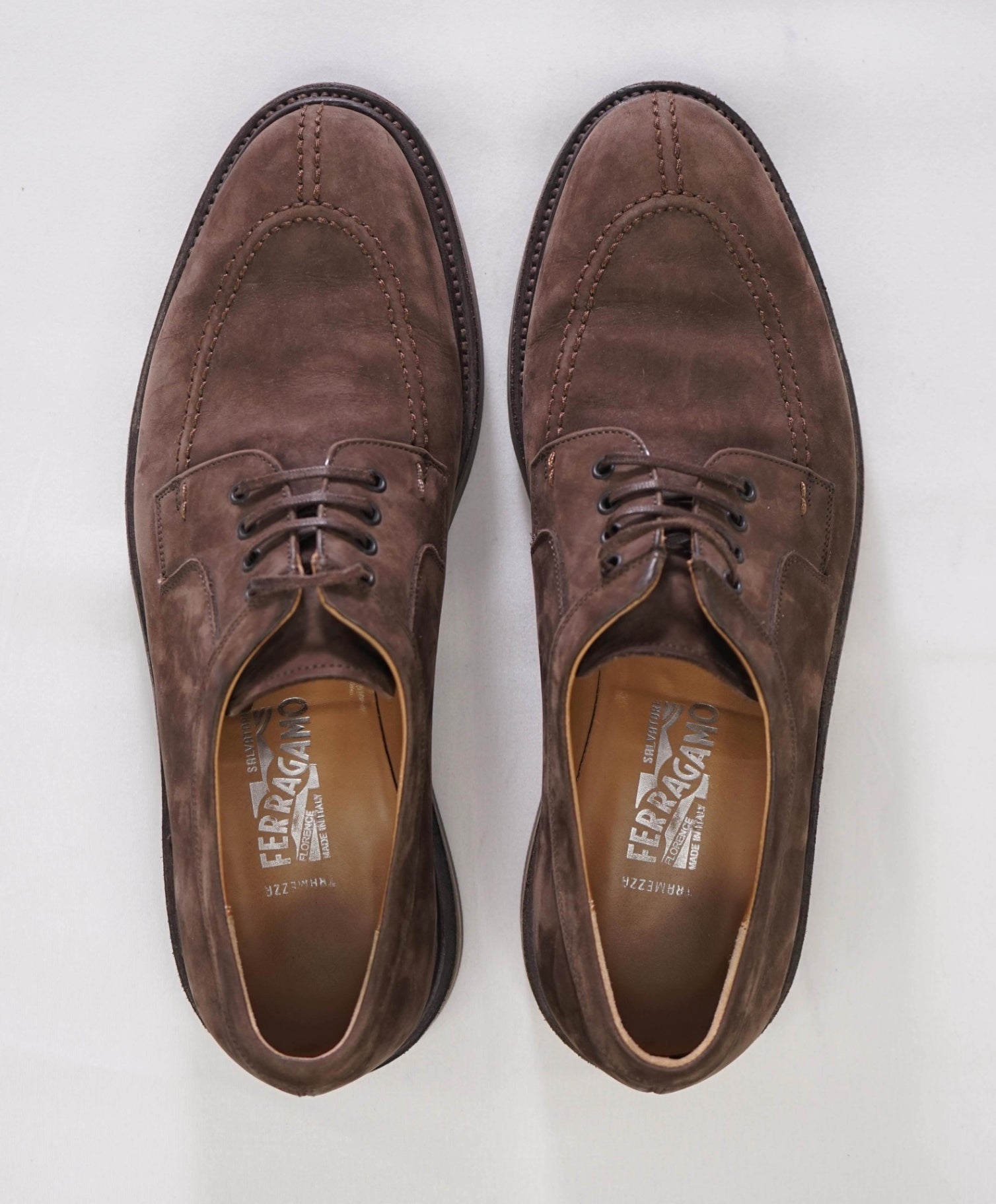 $1,295 Salvatore Ferragamo Tramezza Brown Suede Oxfords 7 EE
