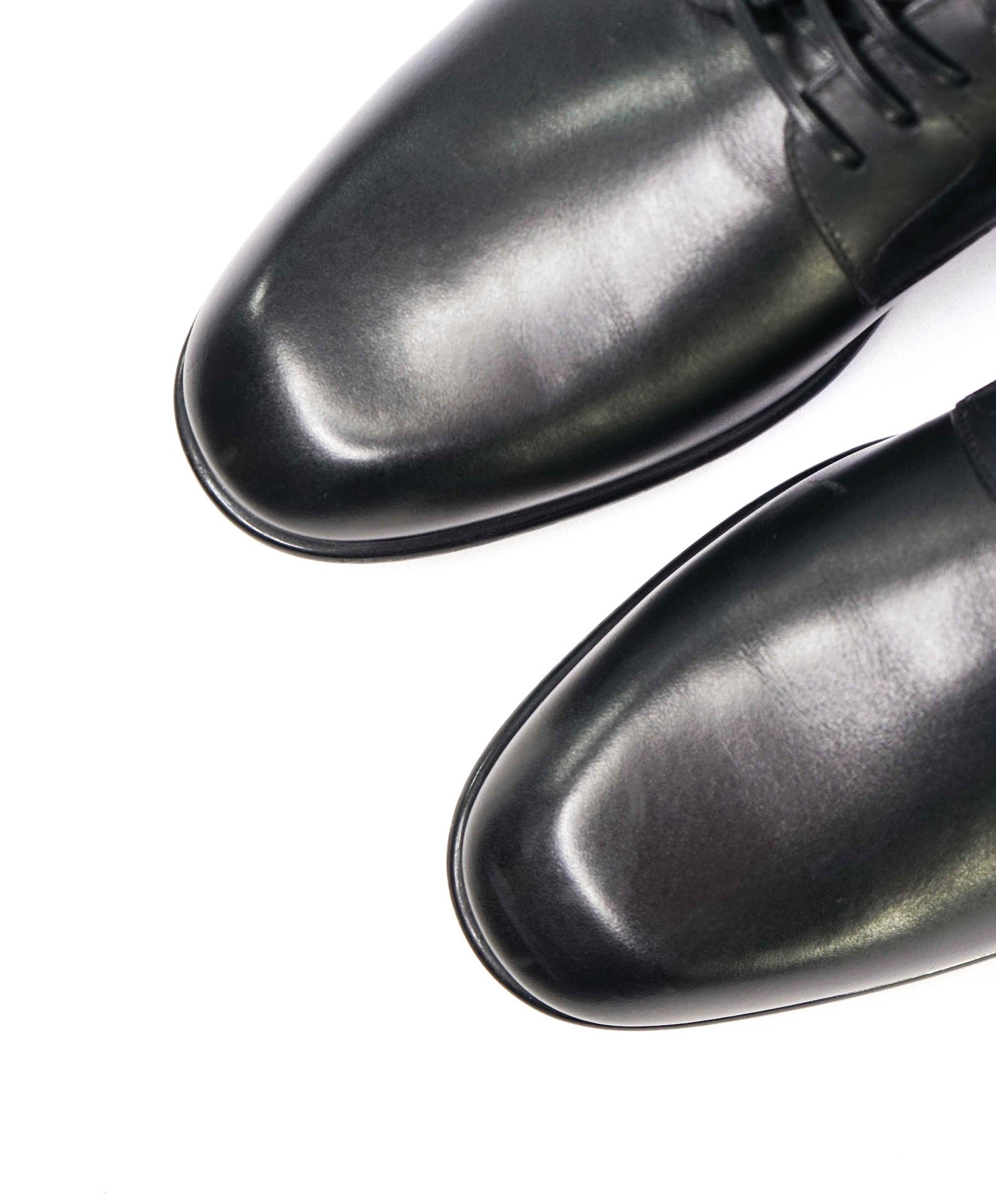 $880 Ferragamo "FOSCO" Solid Black Derbies Leather Oxfords 7.5 EE