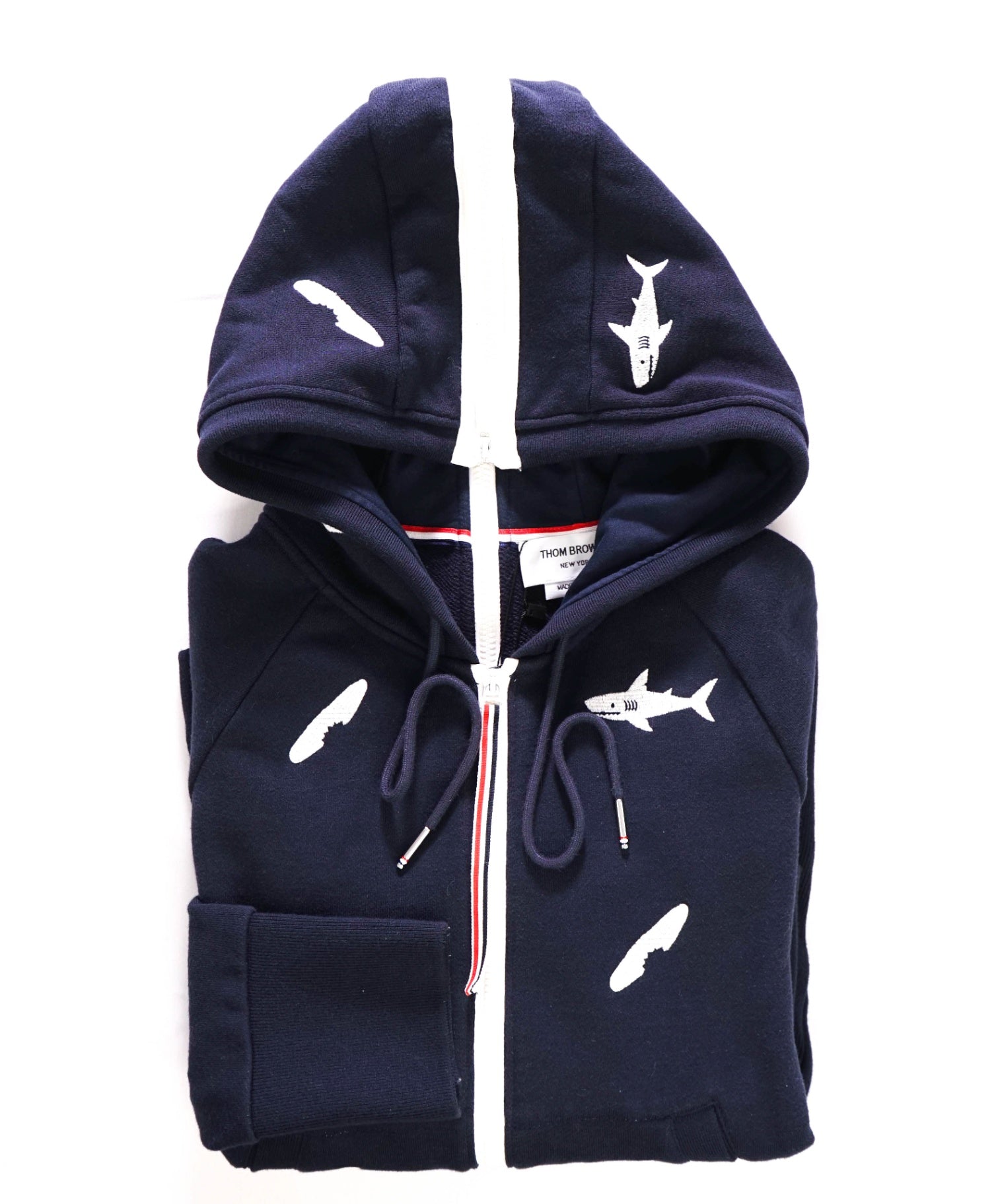 $1,530 Thom Browne Navy Shark & Surfboard Zip Hoodie Sweater M (SZ 2)